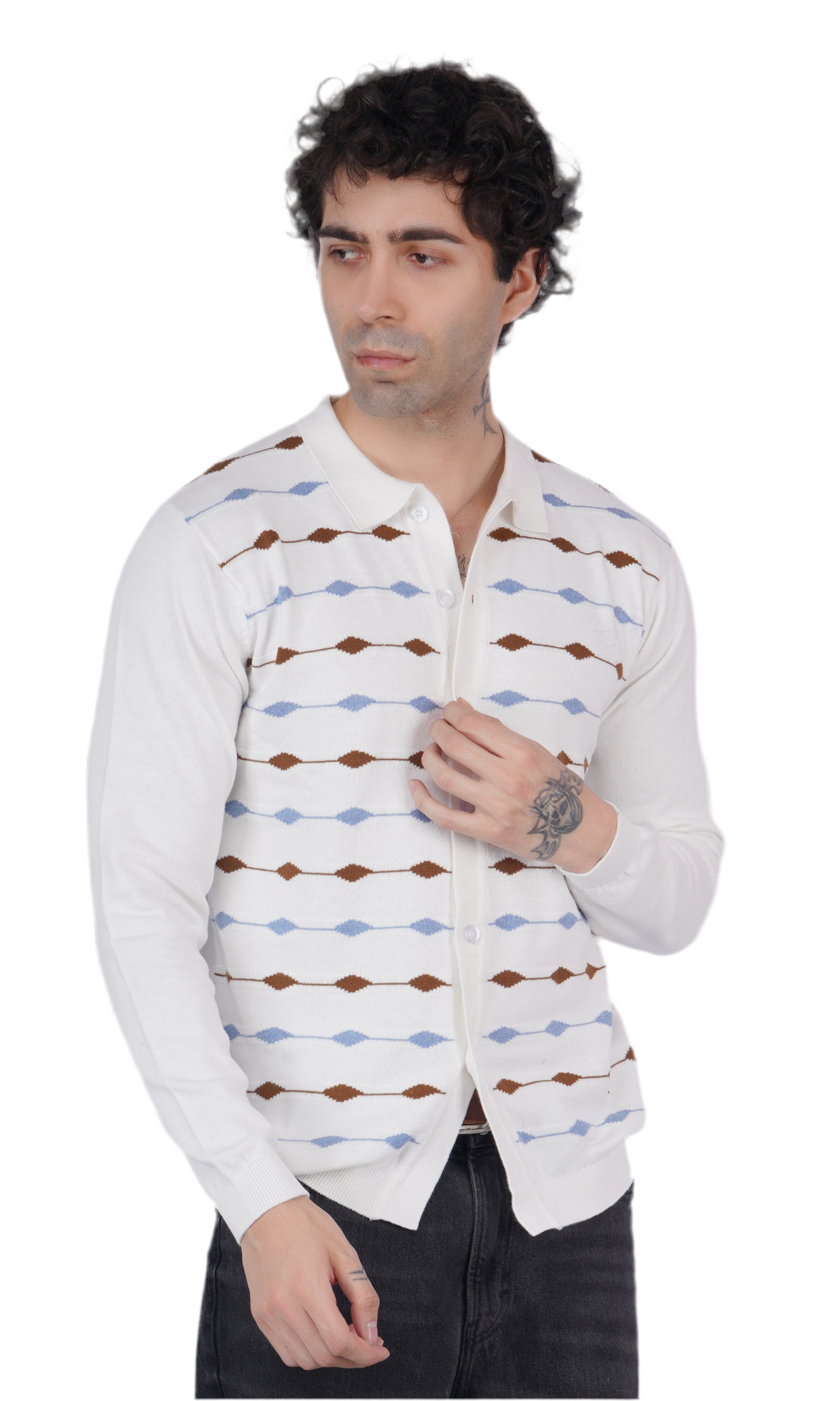 White Texture Knitted Shirt