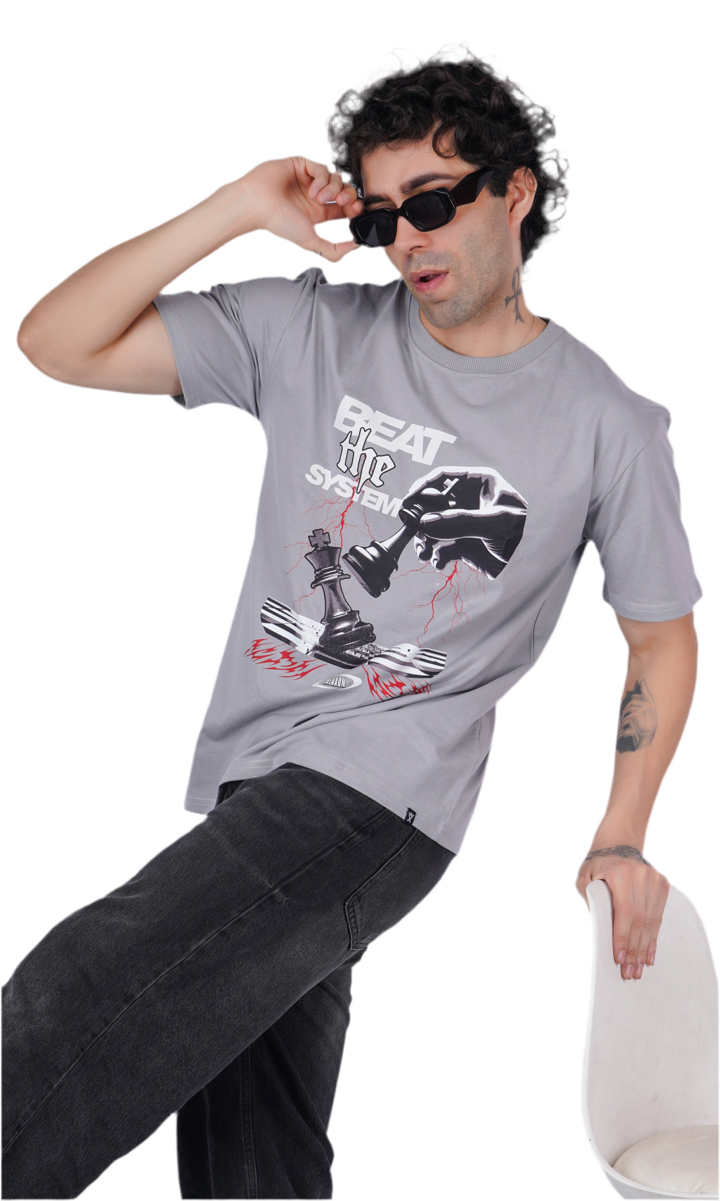Beat the system Gray Oversize T-shirt
