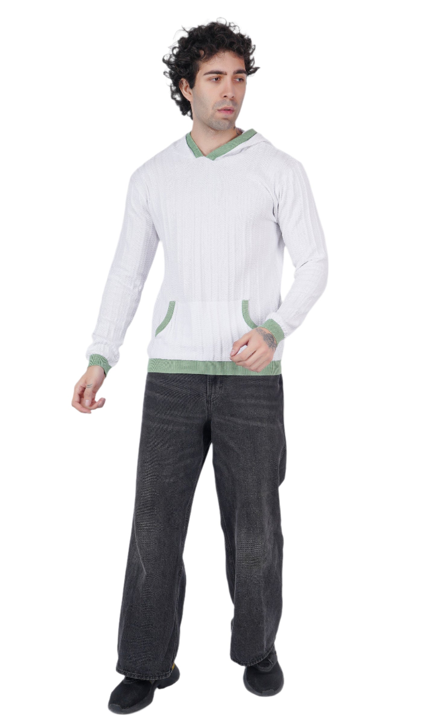 White Pistachio Knitted Hoodie