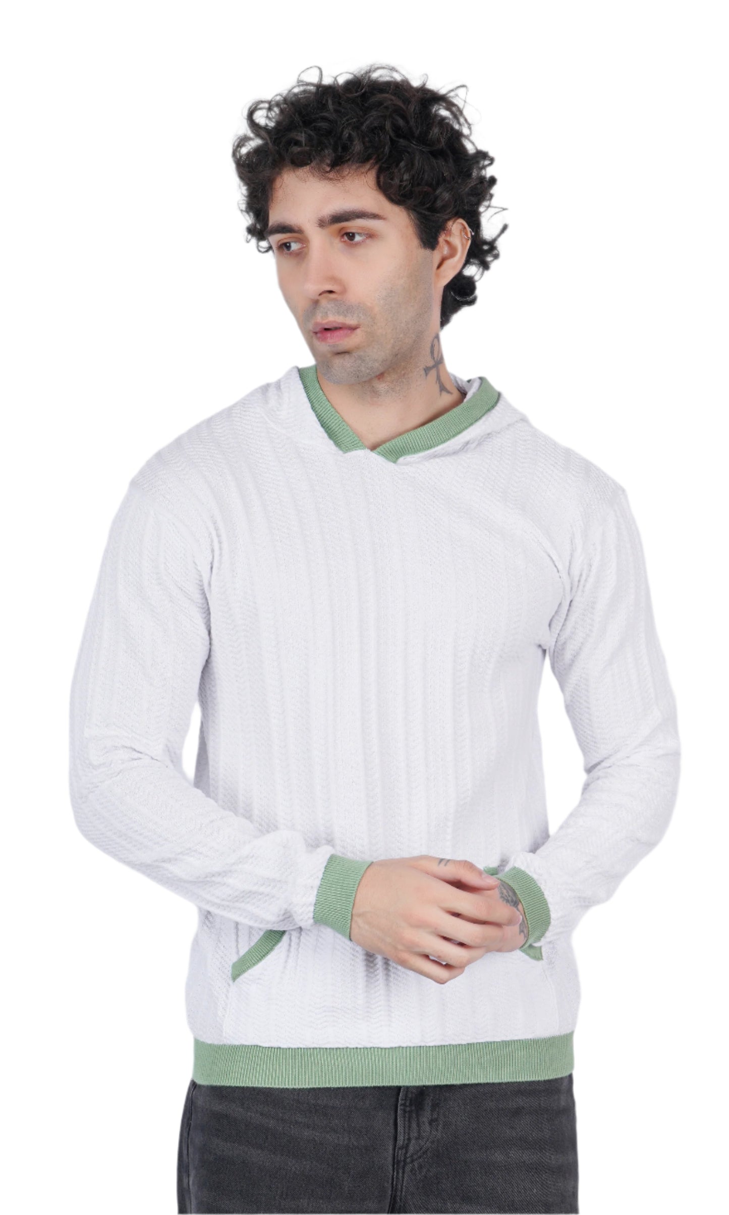 White Pistachio Knitted Hoodie