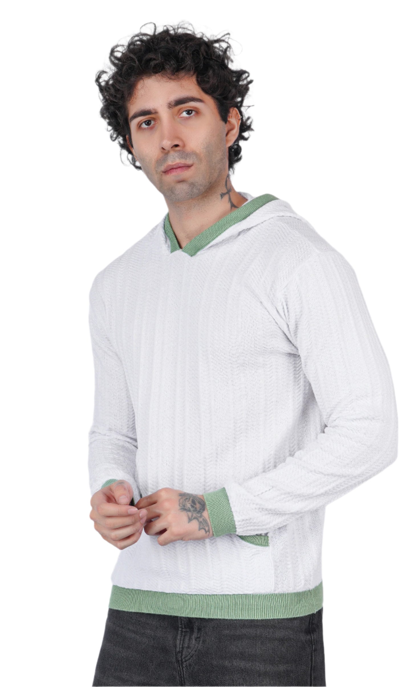 White Pistachio Knitted Hoodie