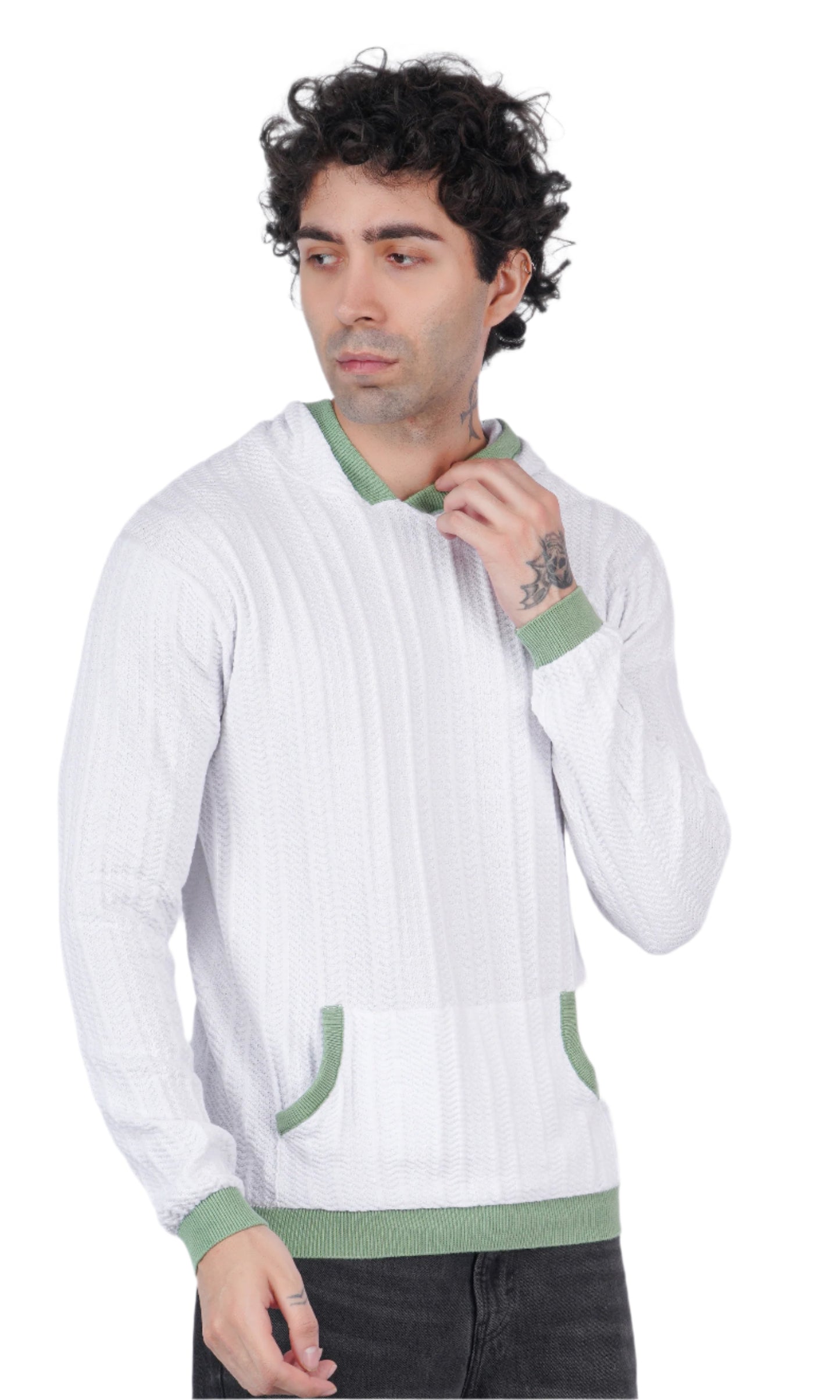 White Pistachio Knitted Hoodie