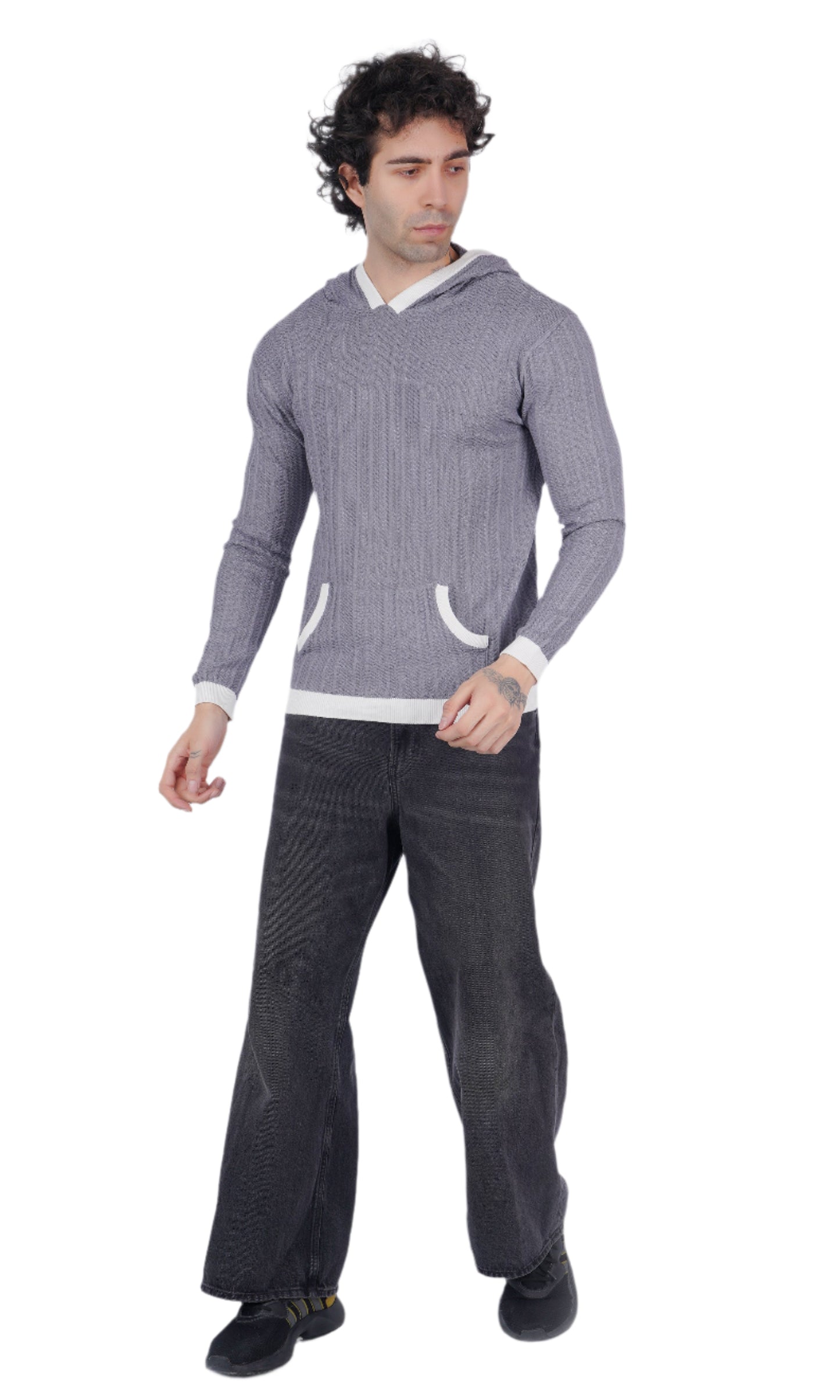 Gray Knitted Hoodie