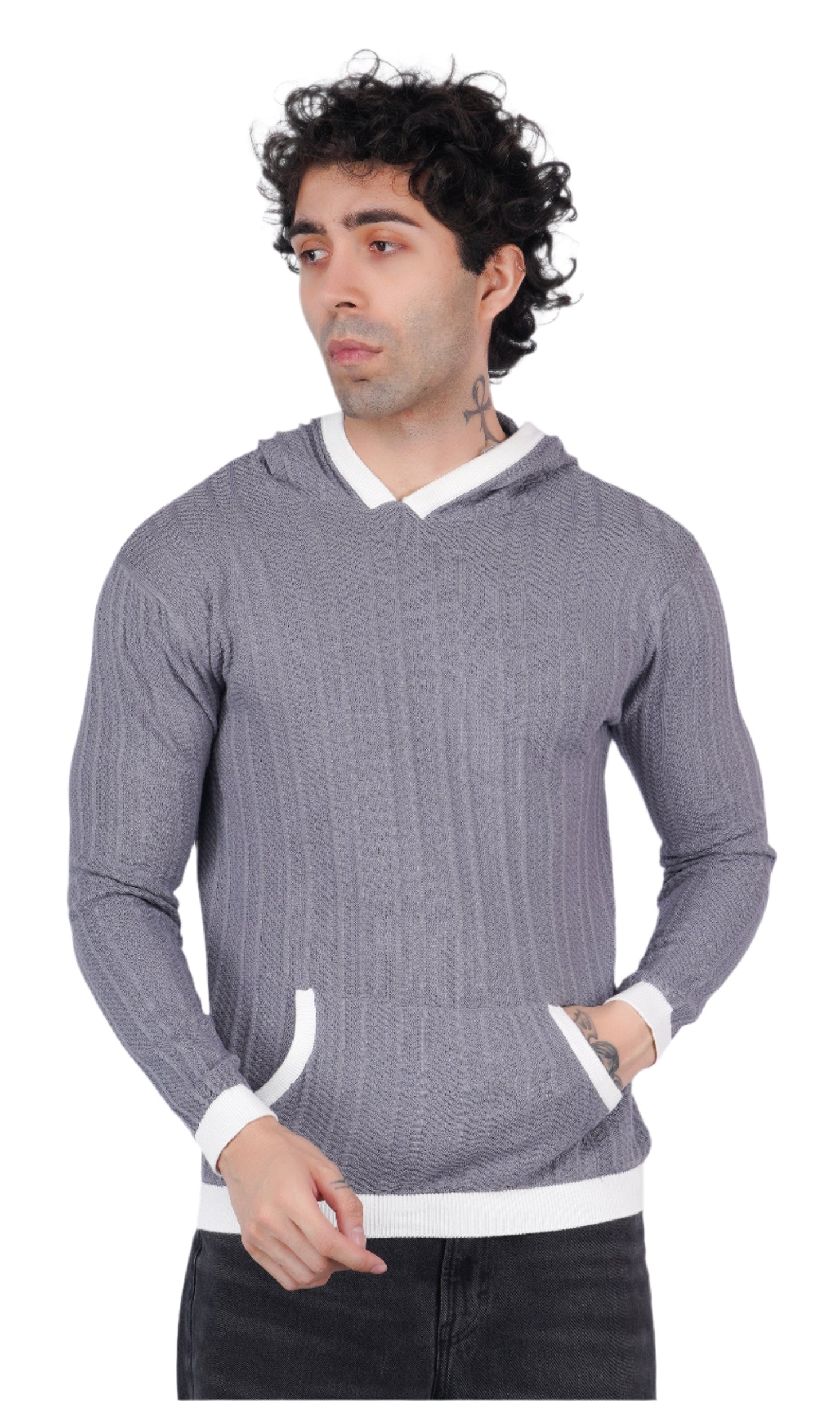 Gray Knitted Hoodie