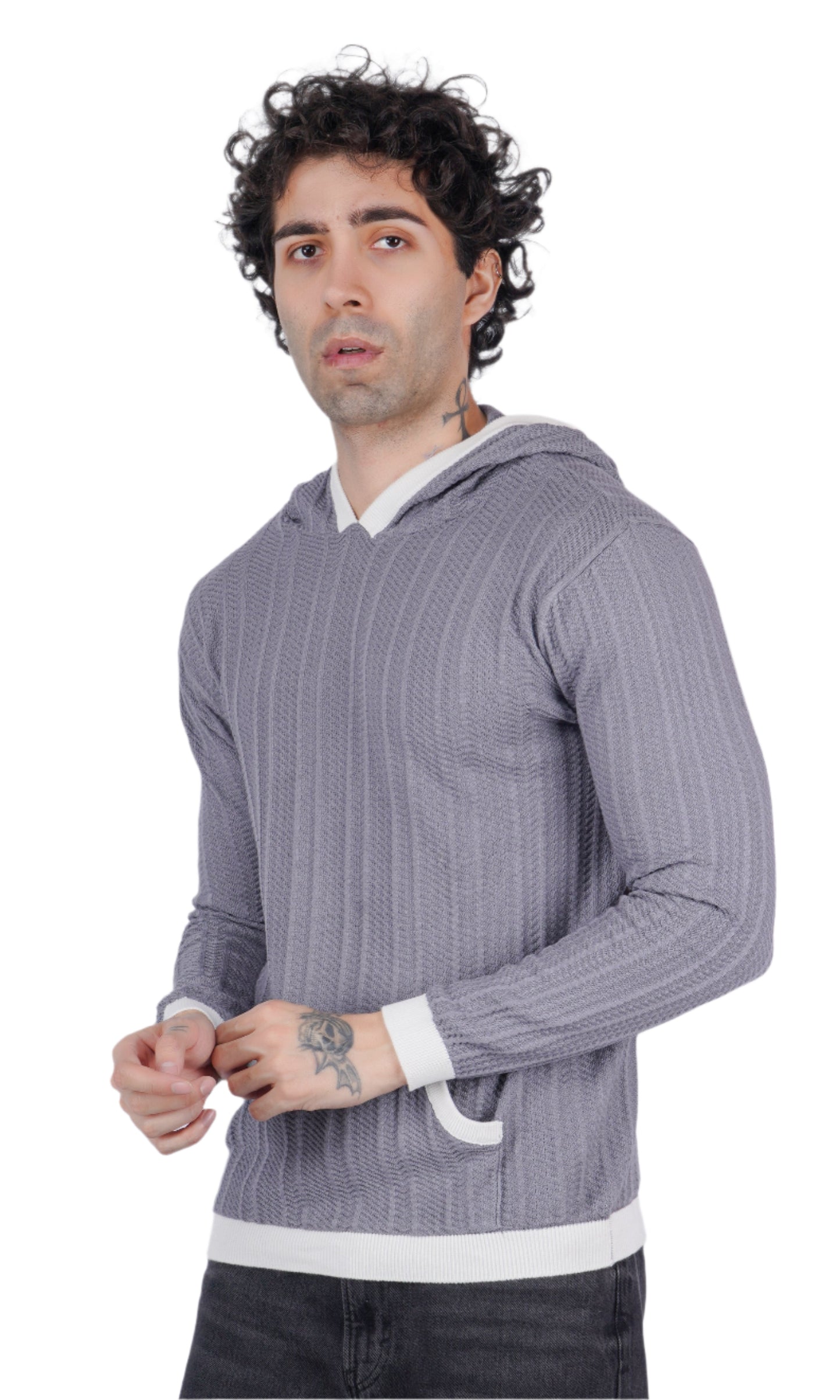 Gray Knitted Hoodie