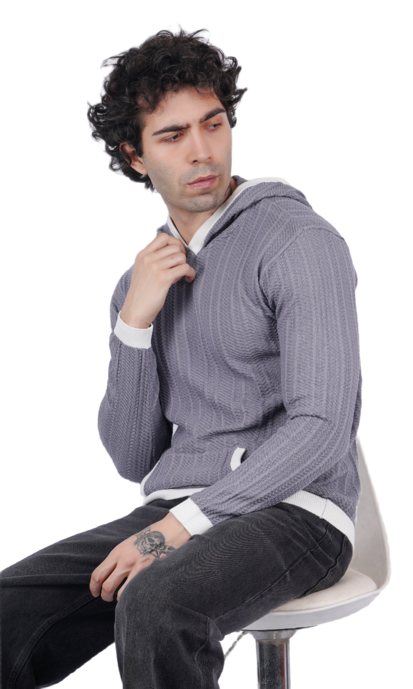 Gray Knitted Hoodie