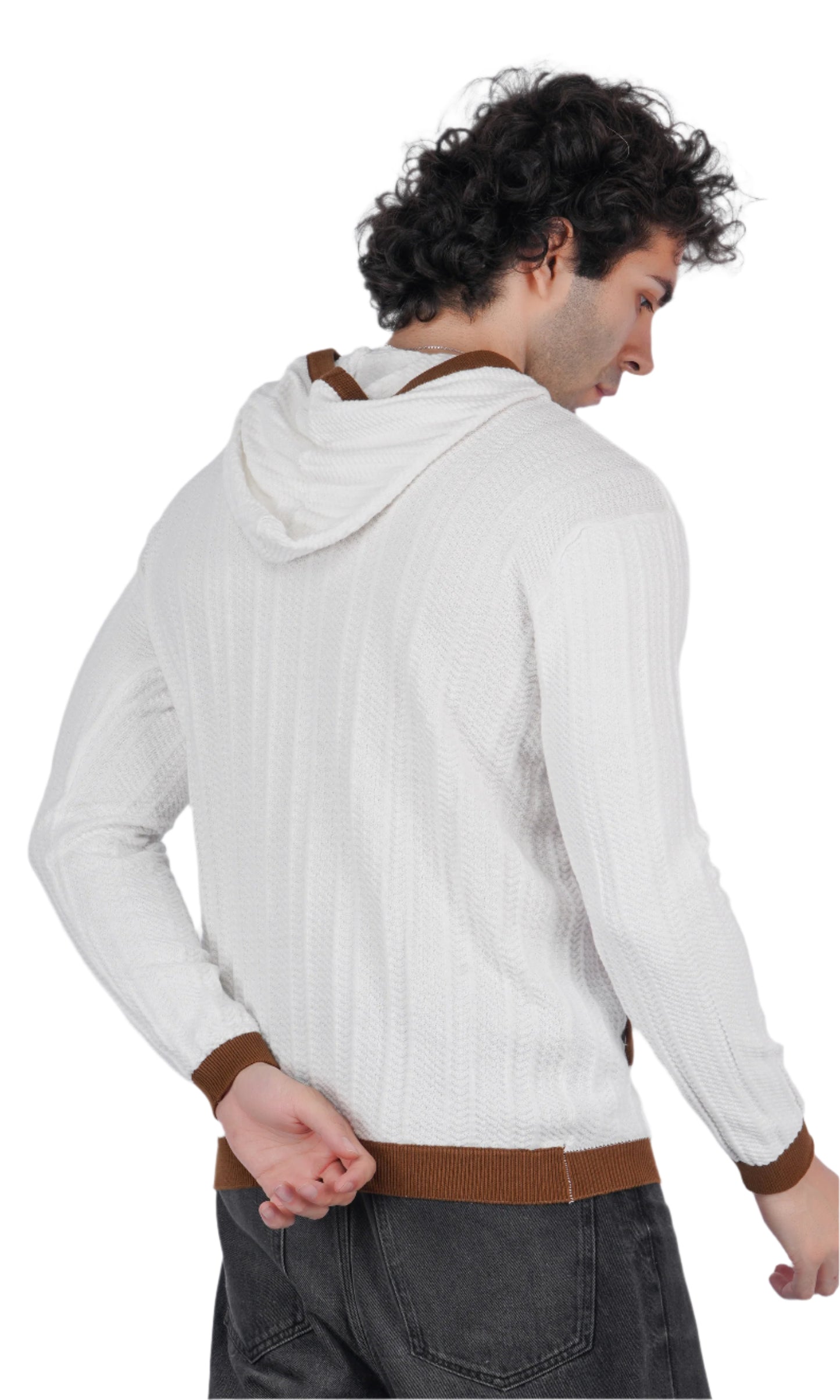 White Brown Knitted Hoodie