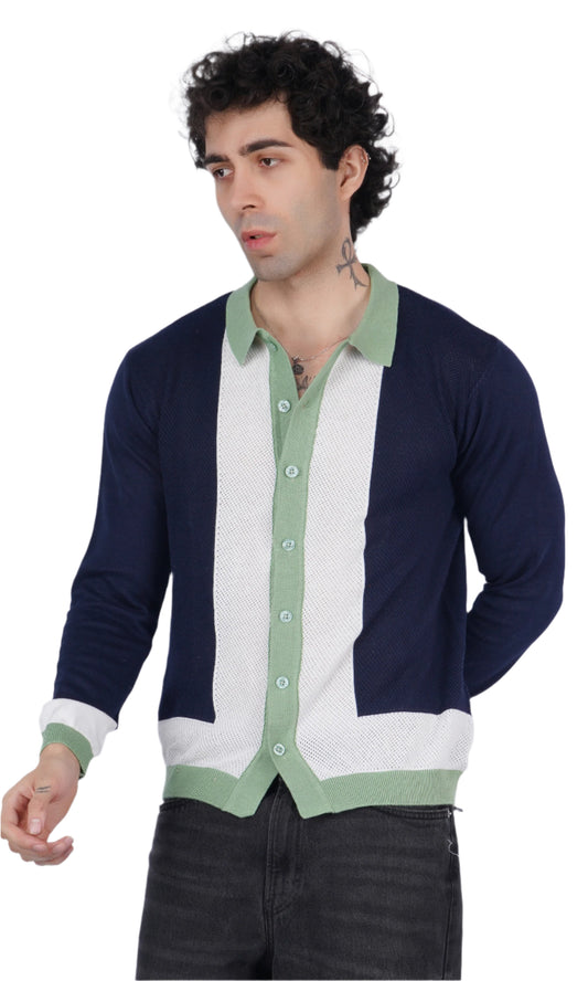 Navy Blue and White Knitted Shirt