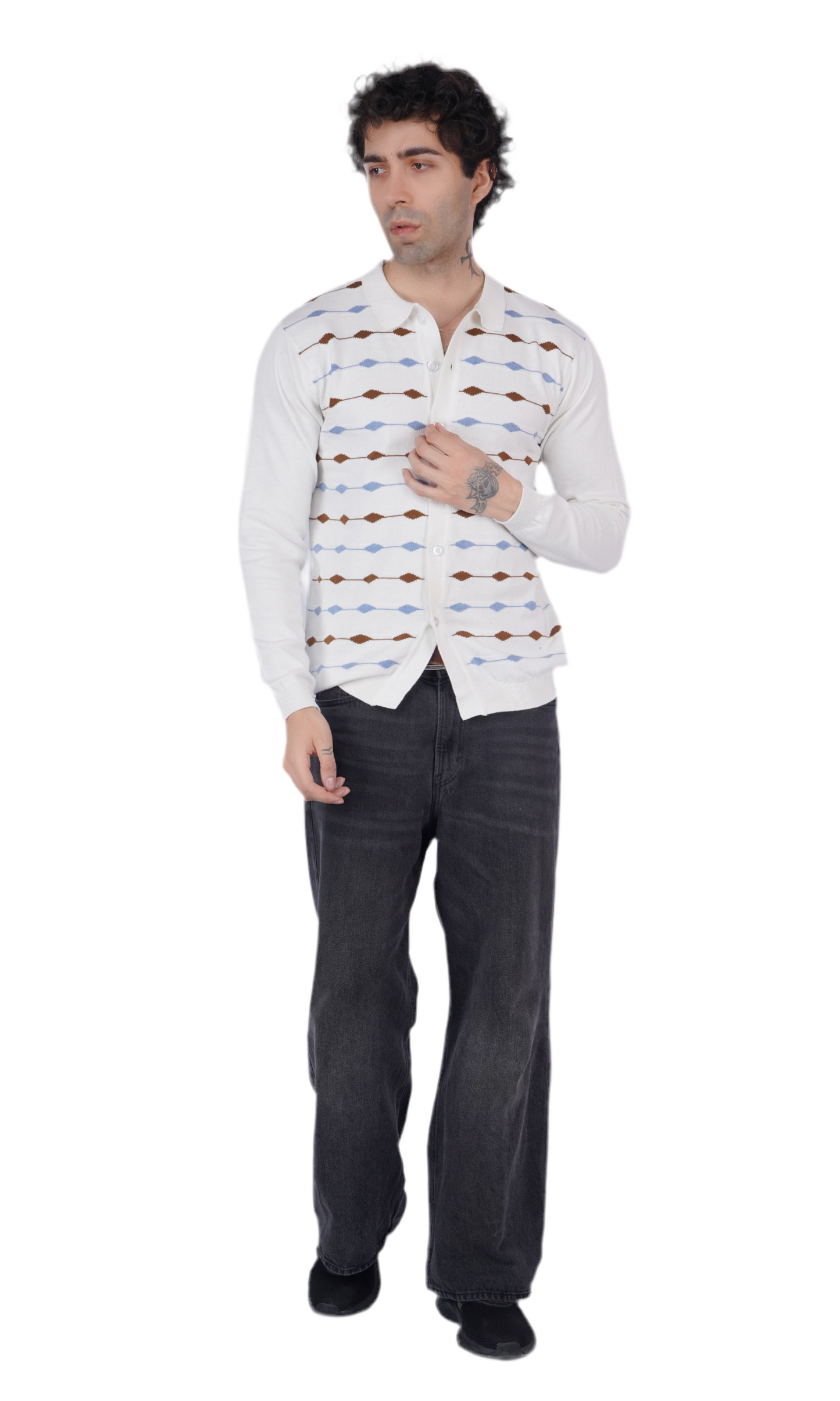 White Texture Knitted Shirt