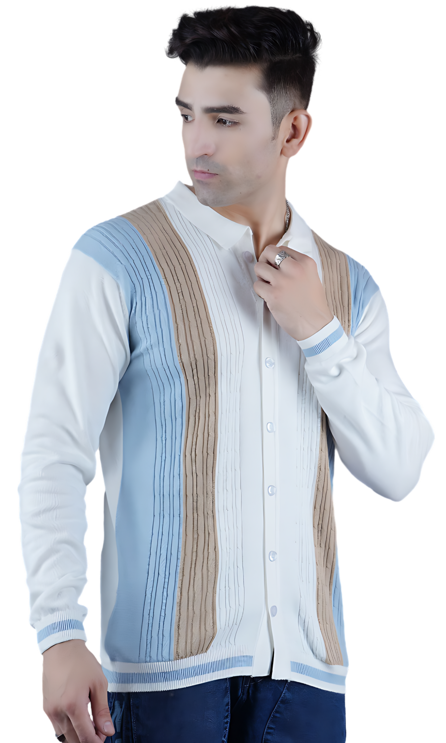 Stripes on White Knitted Shirt
