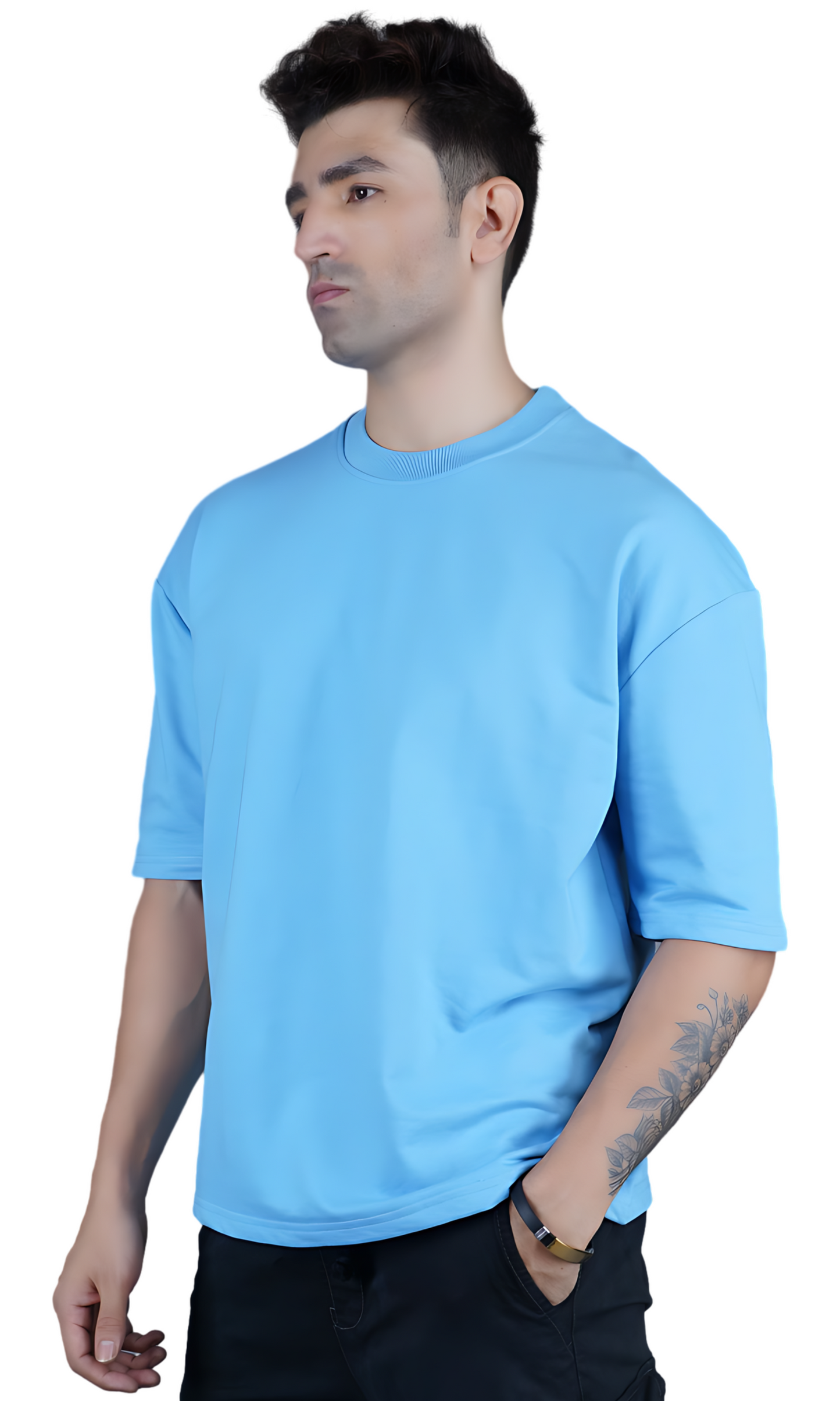 Sky Blue Down Shoulder T-Shirt