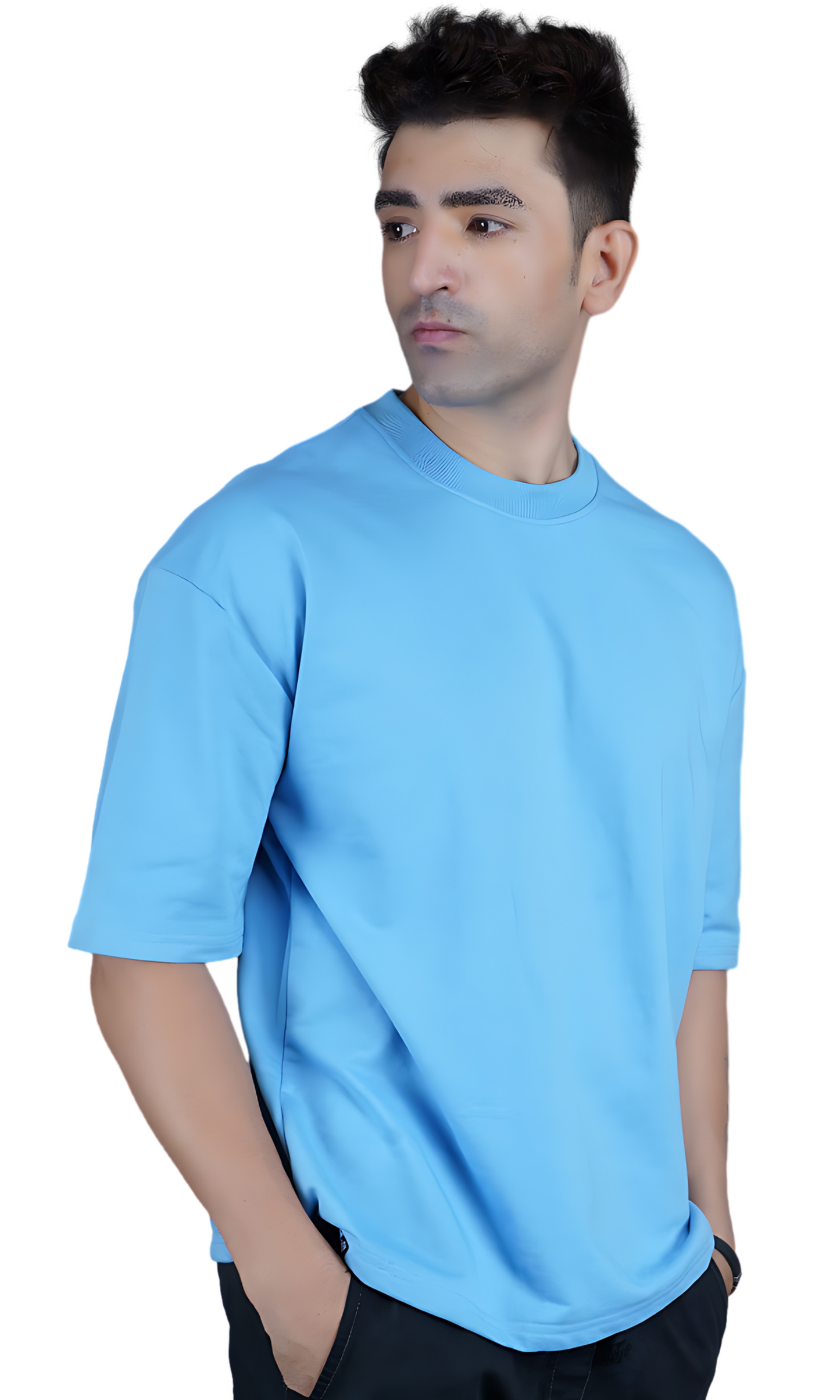 Sky Blue Down Shoulder T-Shirt