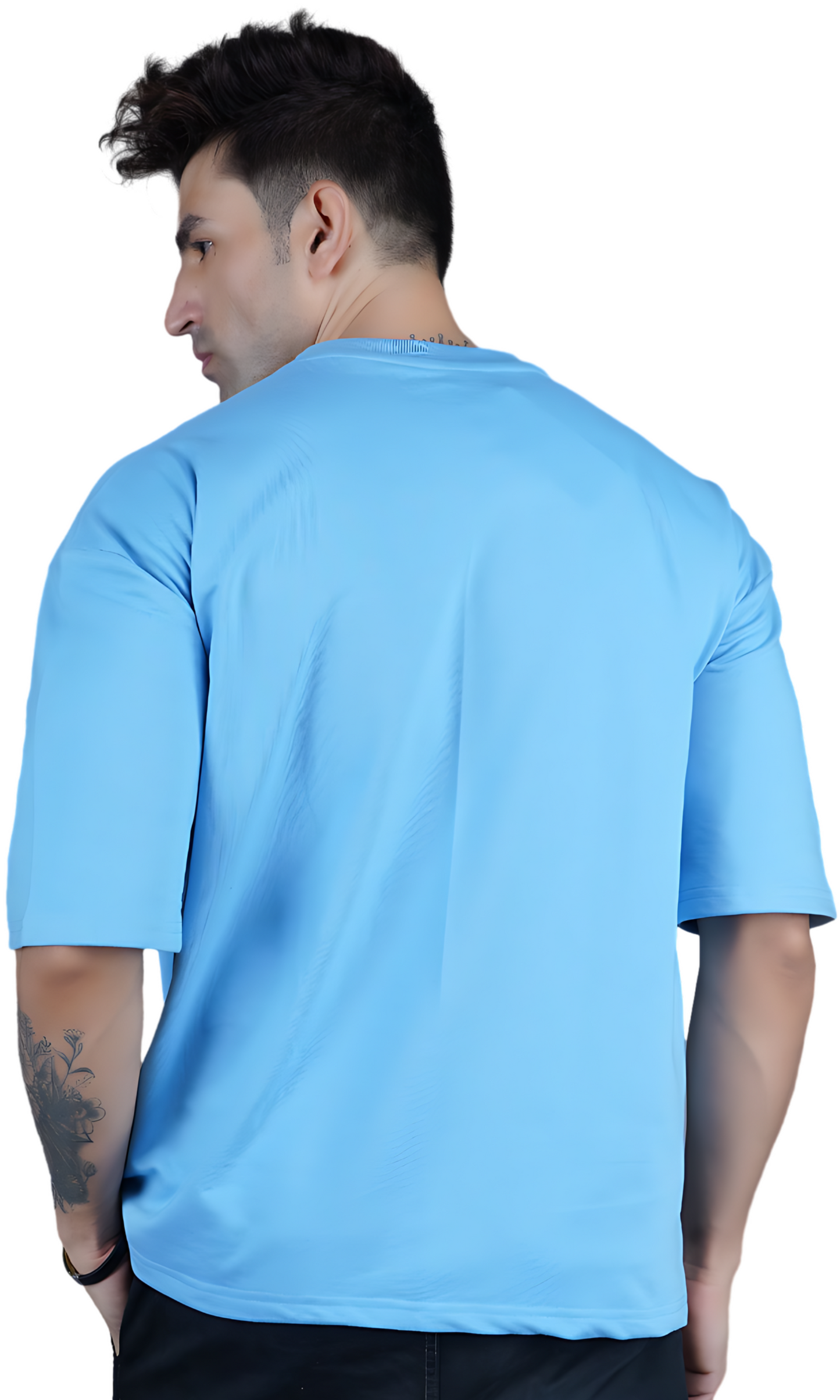 Sky Blue Down Shoulder T-Shirt