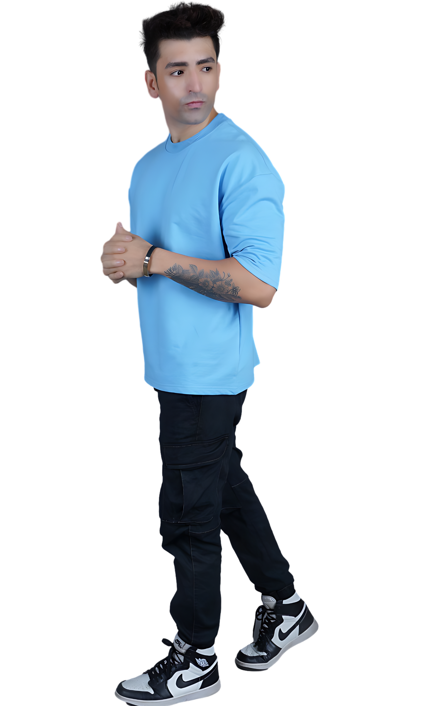Sky Blue Down Shoulder T-Shirt