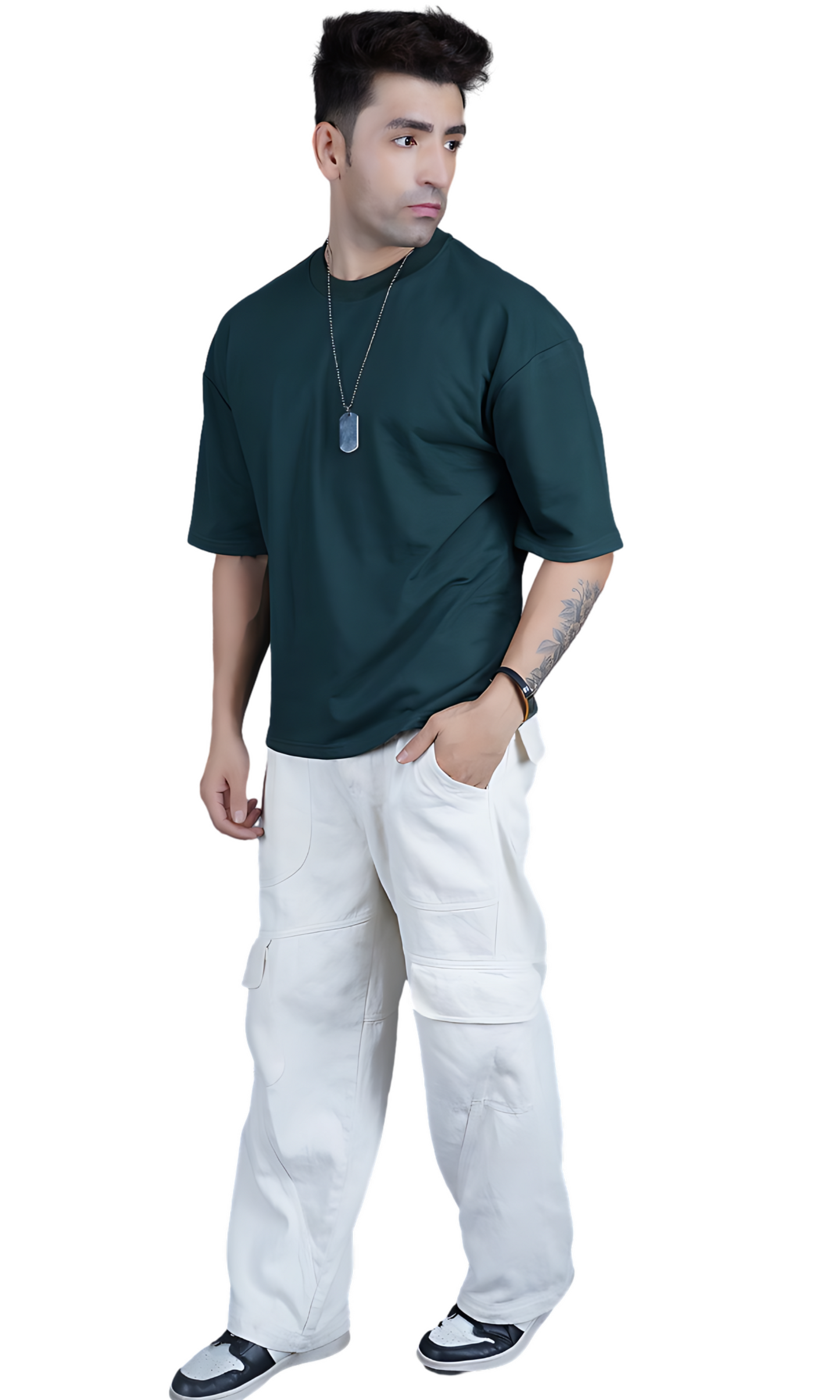 Dark Green Down Shoulder T-shirt