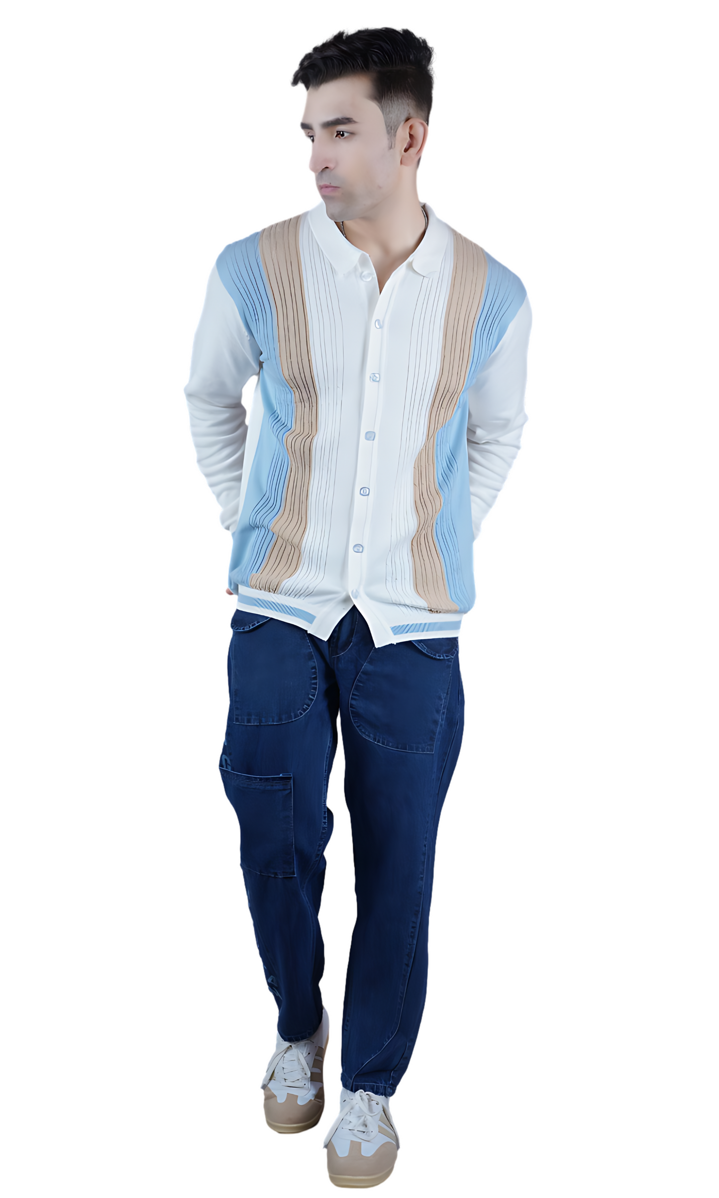 Stripes on White Knitted Shirt