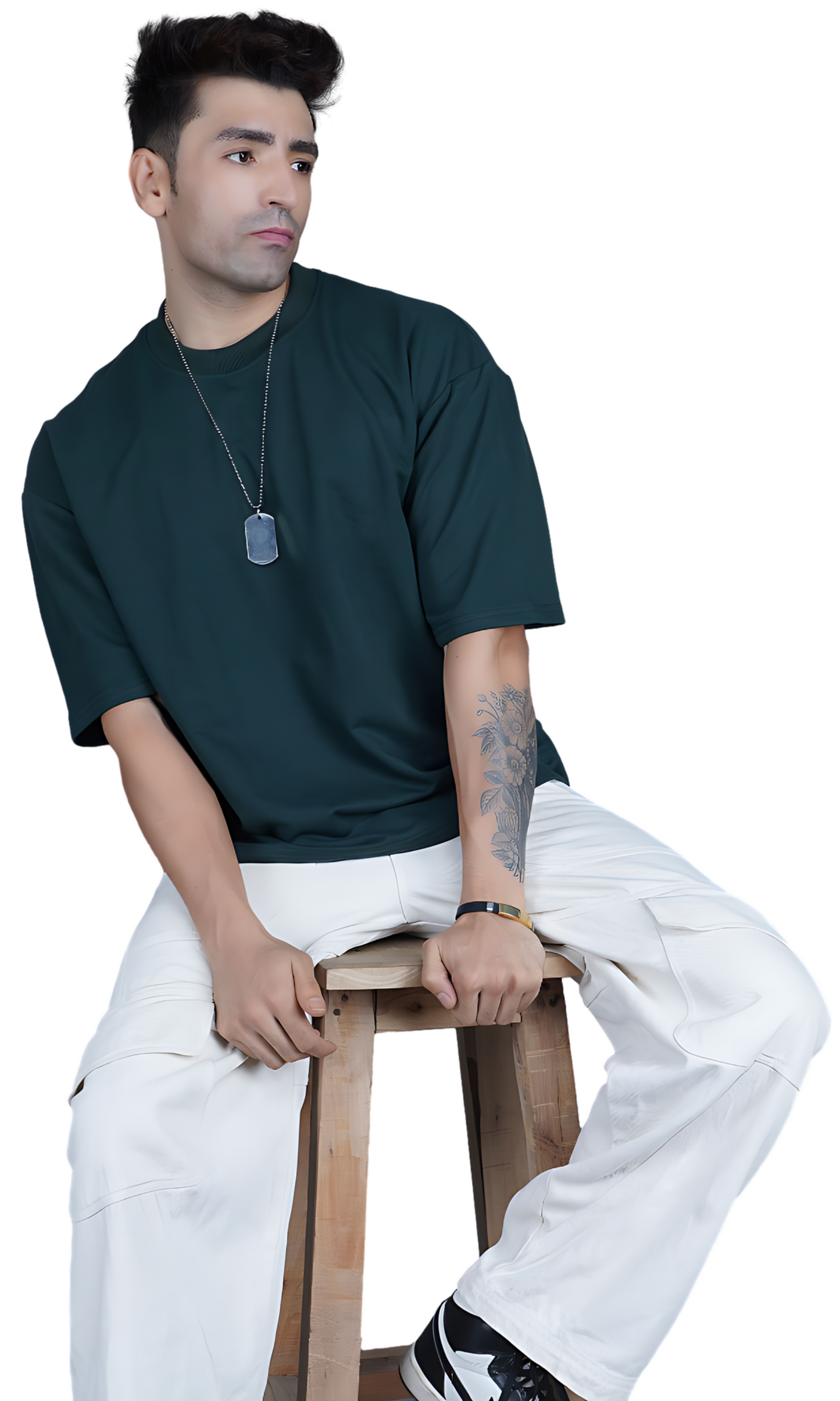 Dark Green Down Shoulder T-shirt