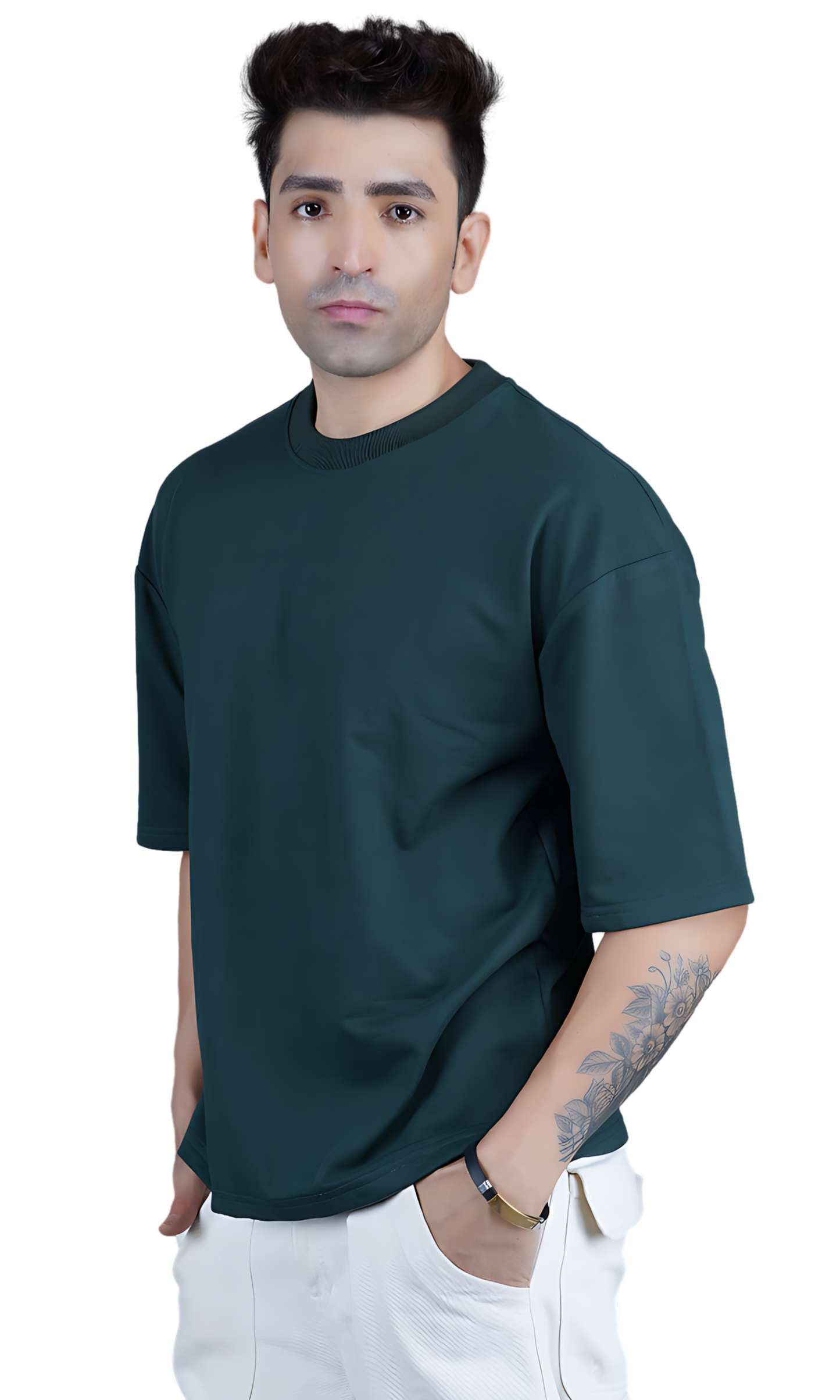 Dark Green Down Shoulder T-shirt