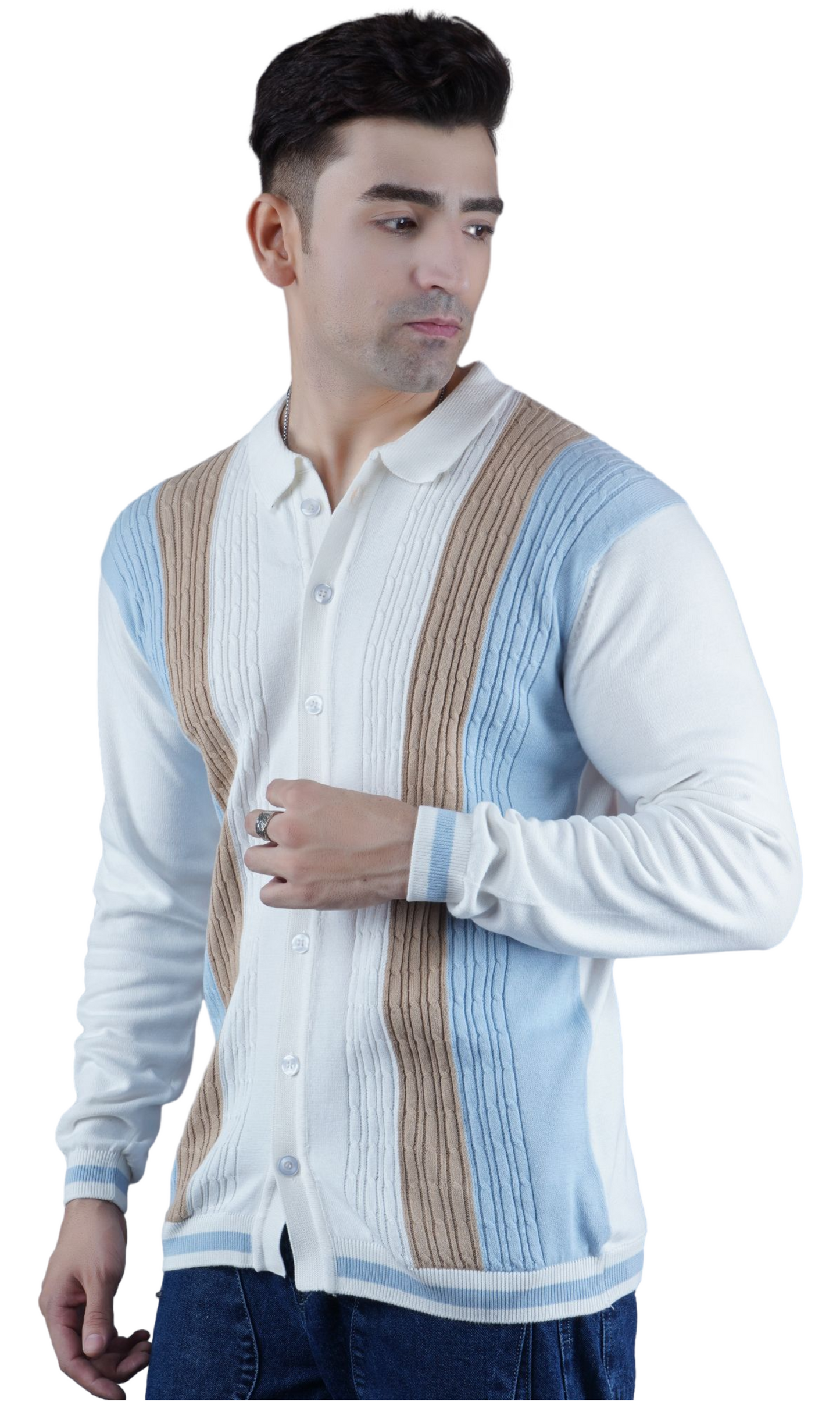 Stripes on White Knitted Shirt