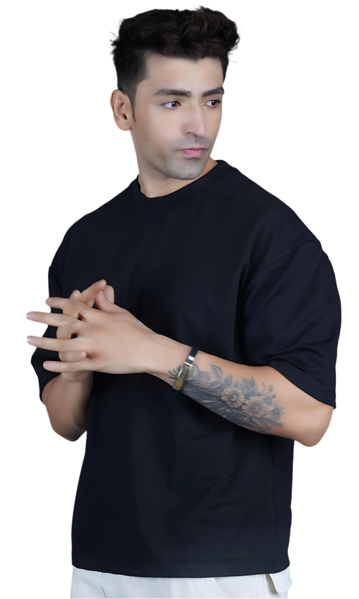 Black Down-Shoulder T-shirt