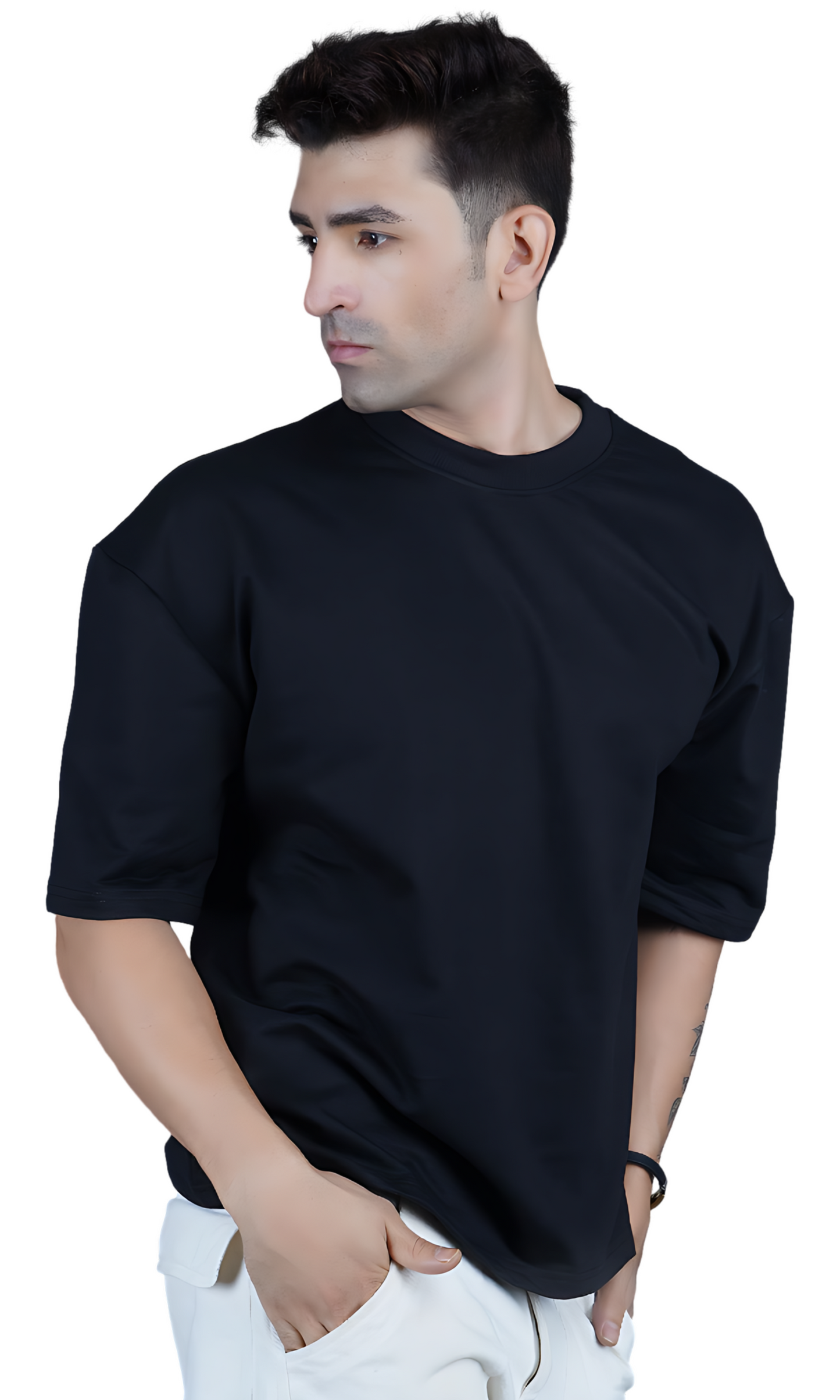 Black Down-Shoulder T-shirt