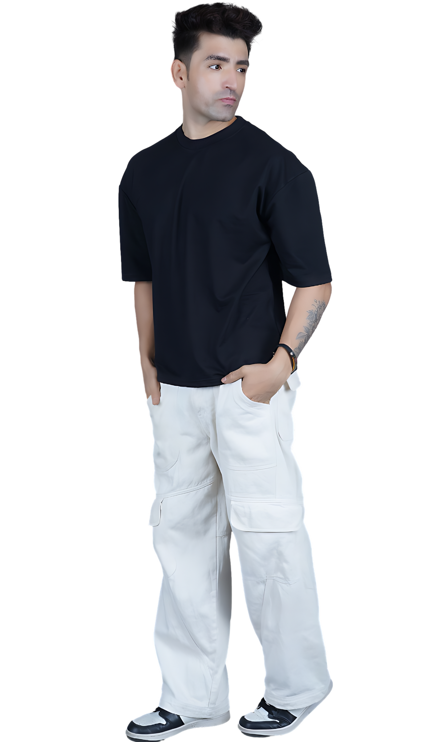 Black Down-Shoulder T-shirt