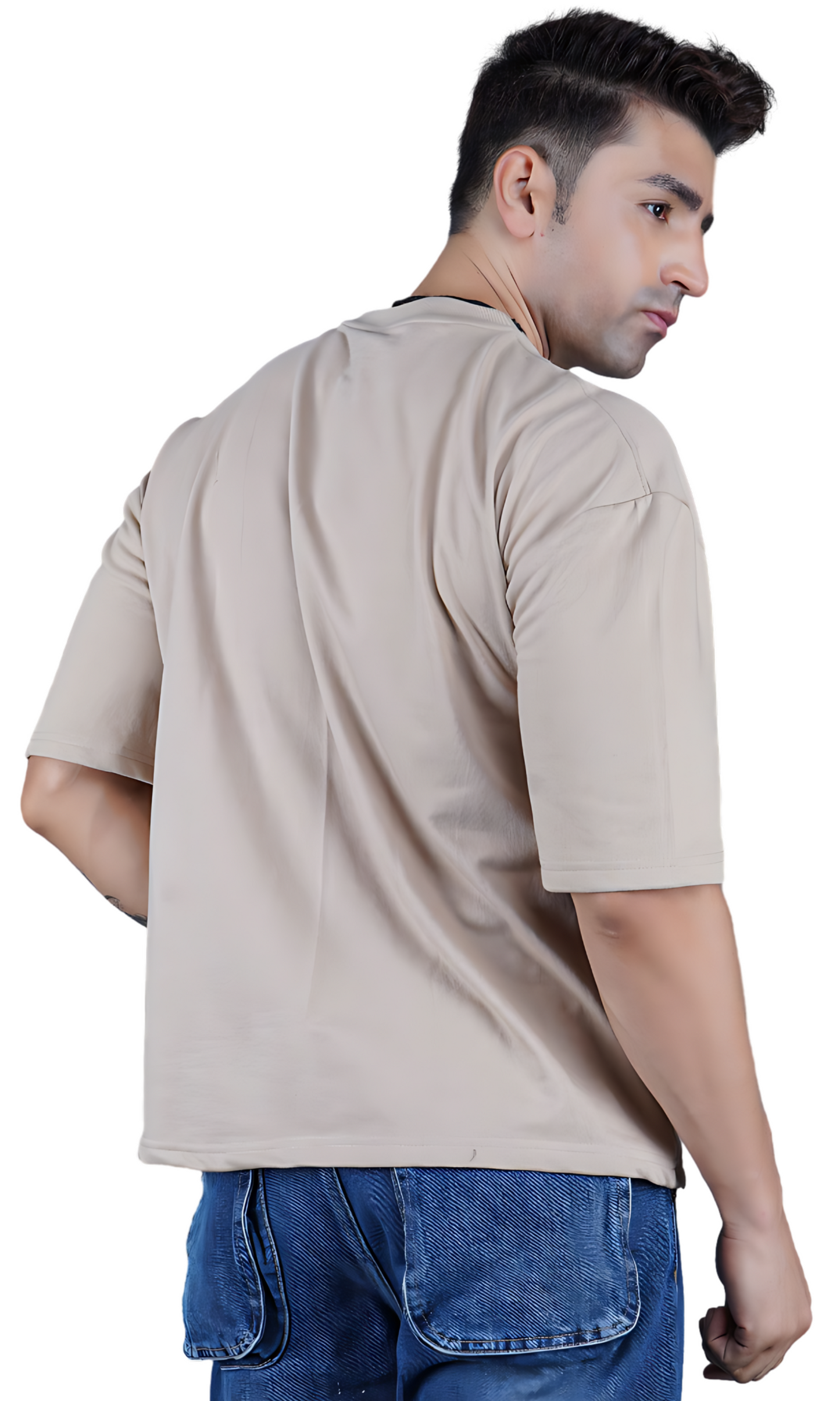 Beige Down Shoulder T-shirt