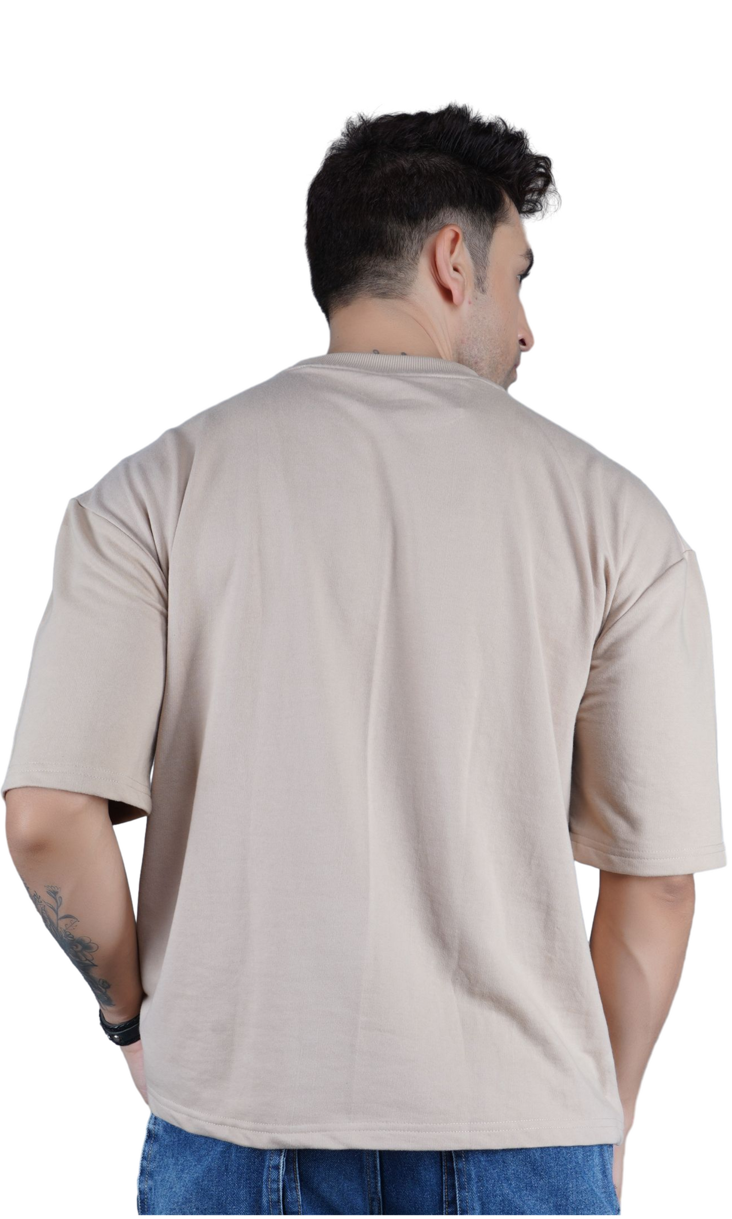 Beige Down Shoulder T-shirt