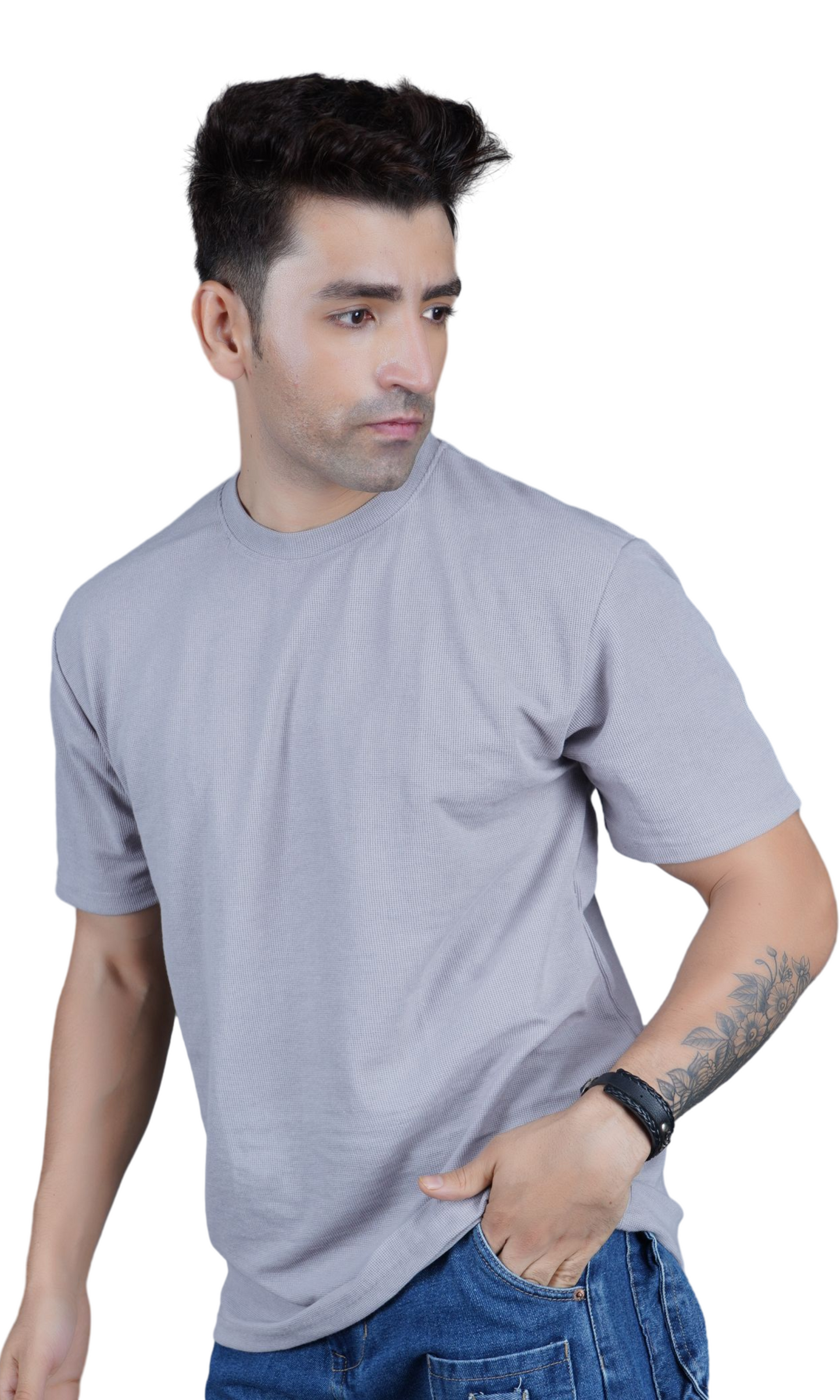 Gray Waffle Knit Oversize T-shirt