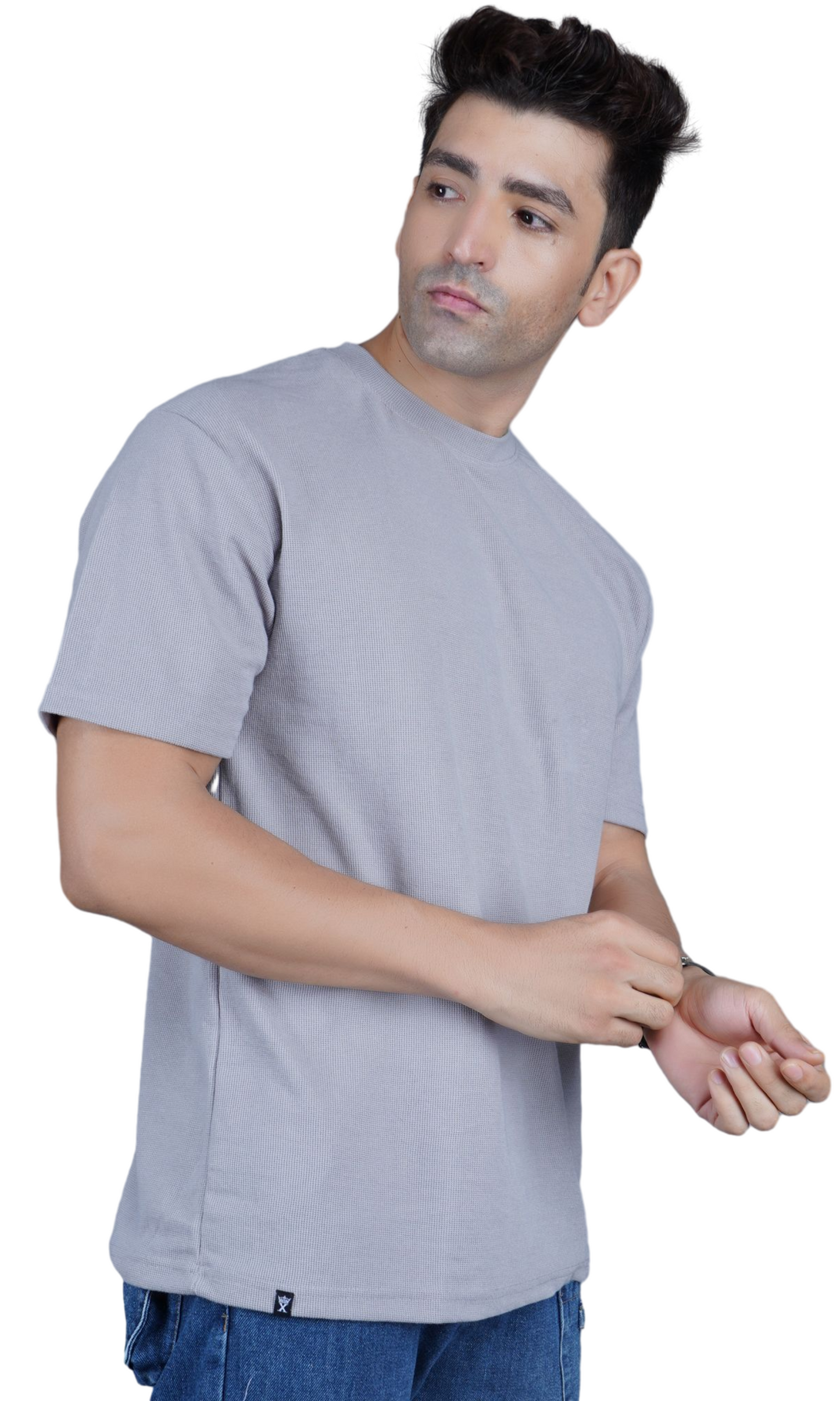 Gray Waffle Knit Oversize T-shirt