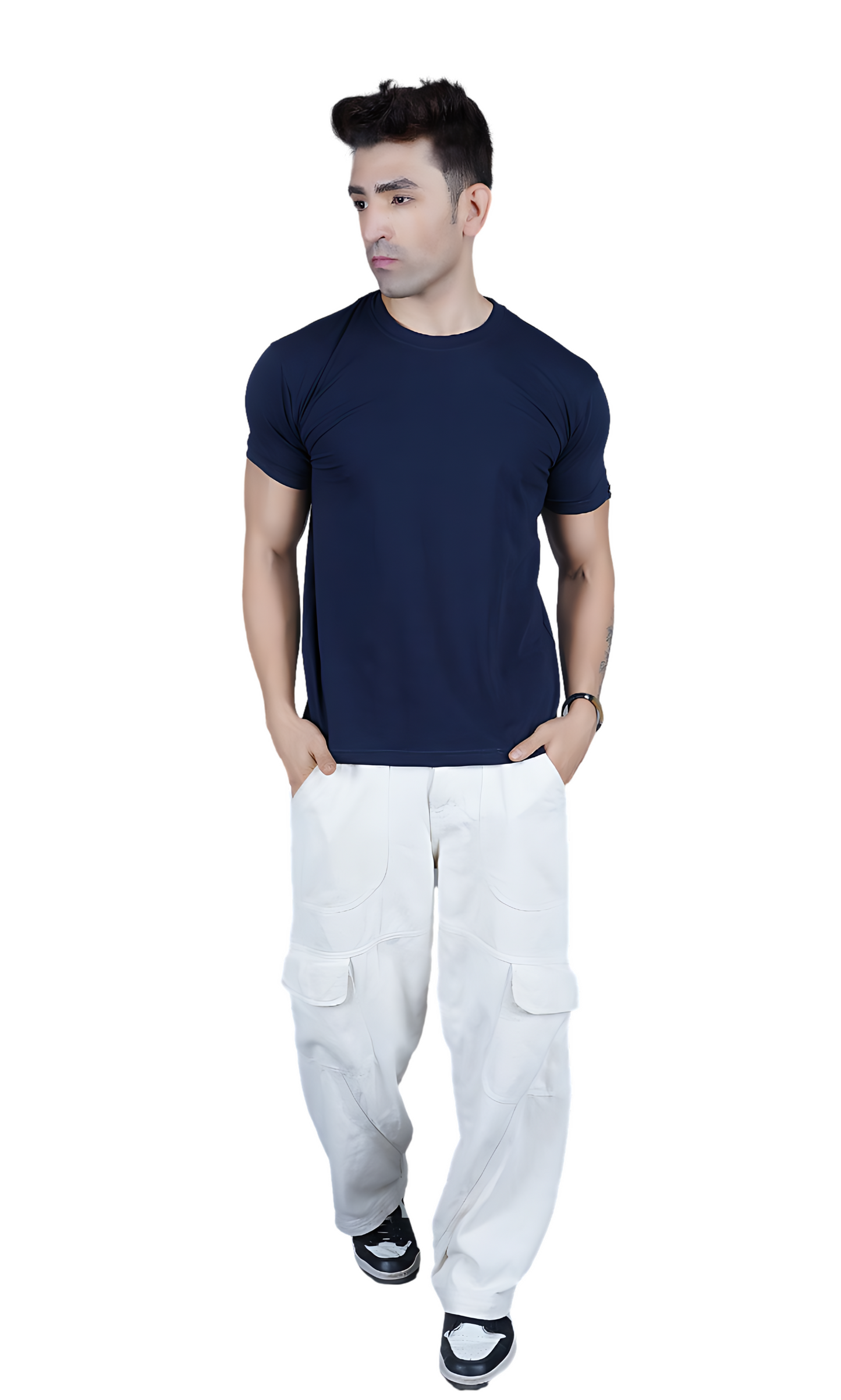 Navy Blue Cotton Slim Fit T-shirt