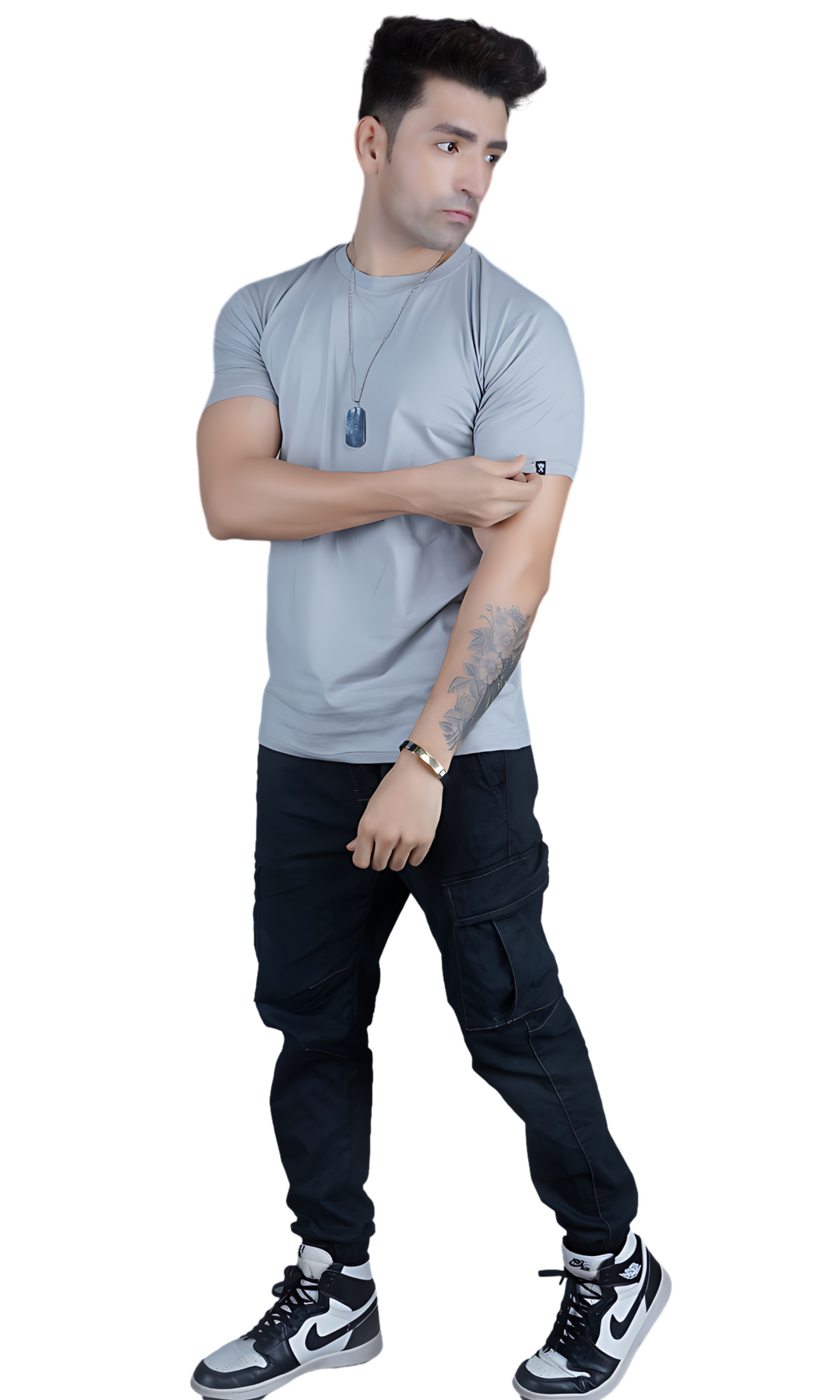 Gray Cotton Slim Fit T-shirt
