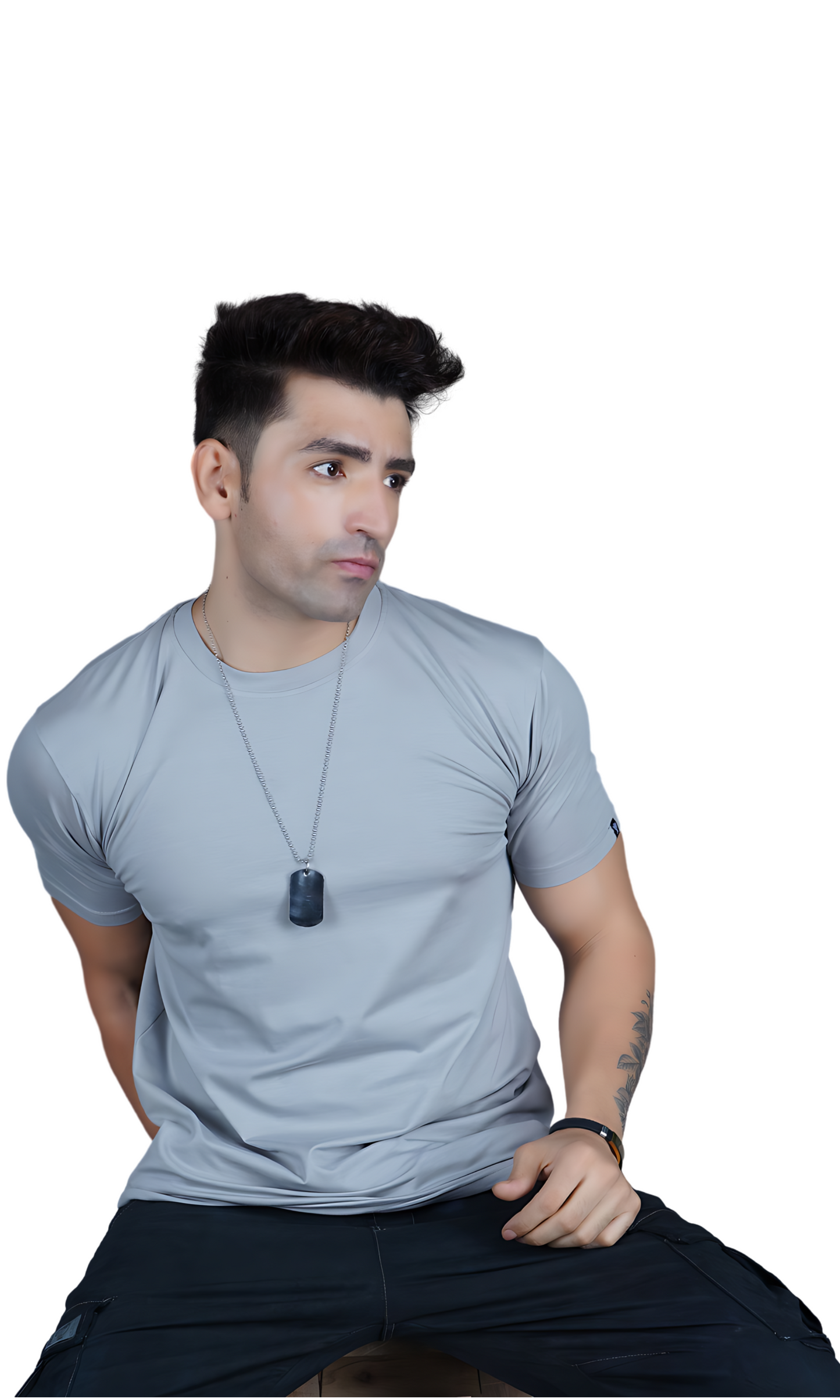Gray Cotton Slim Fit T-shirt