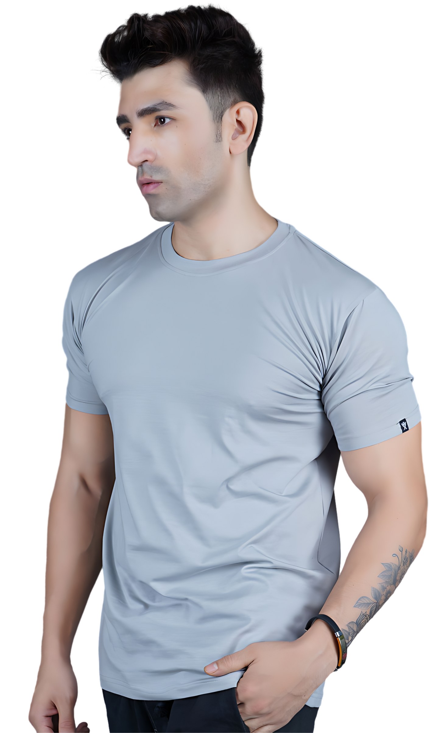 Gray Cotton Slim Fit T-shirt