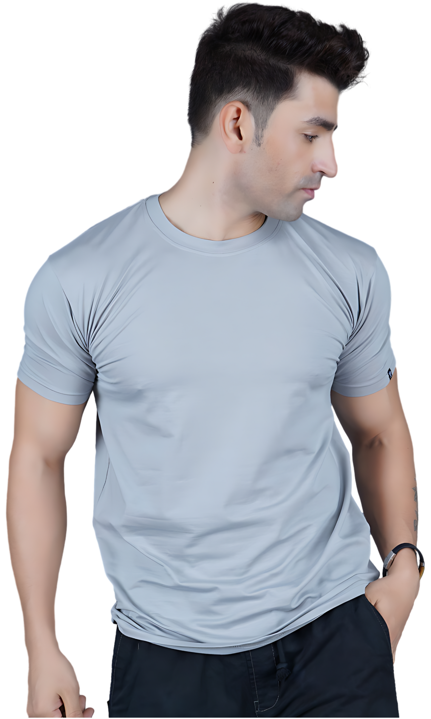Gray Cotton Slim Fit T-shirt