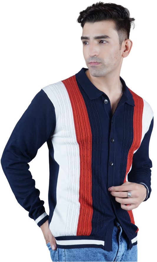 Navy Blue and Stripes Knitted Shirt