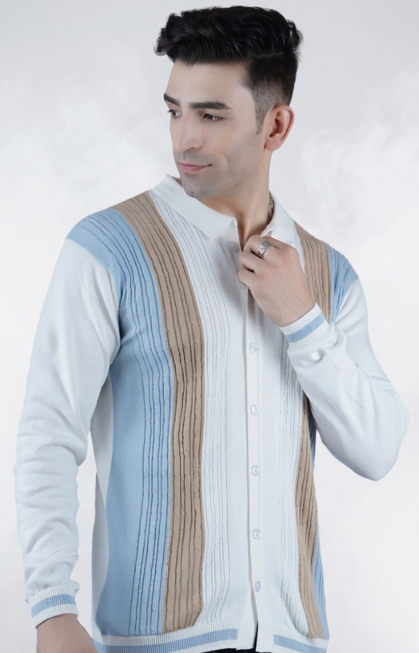 Stripes on White Knitted Shirt