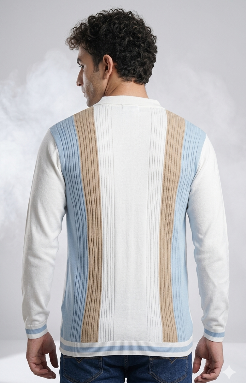 Stripes on White Knitted Shirt