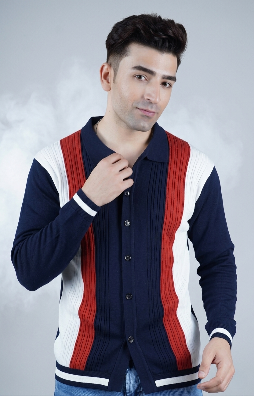 Navy Blue and Stripes Knitted Shirt