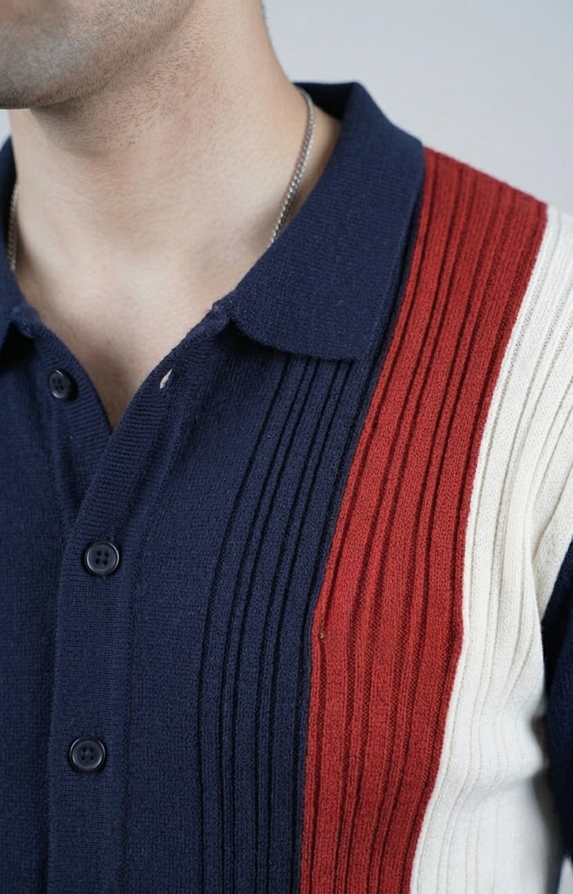 Navy Blue and Stripes Knitted Shirt