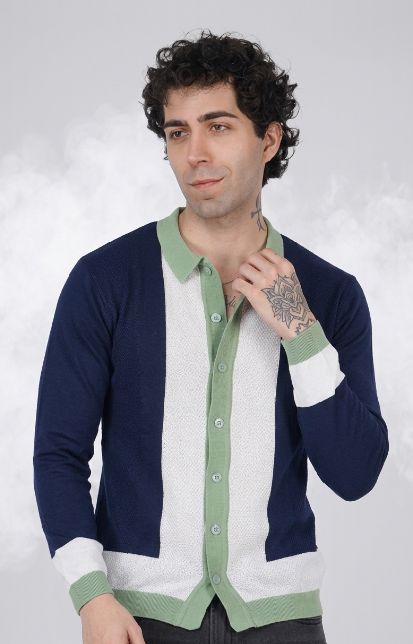 Navy Blue and White Knitted Shirt