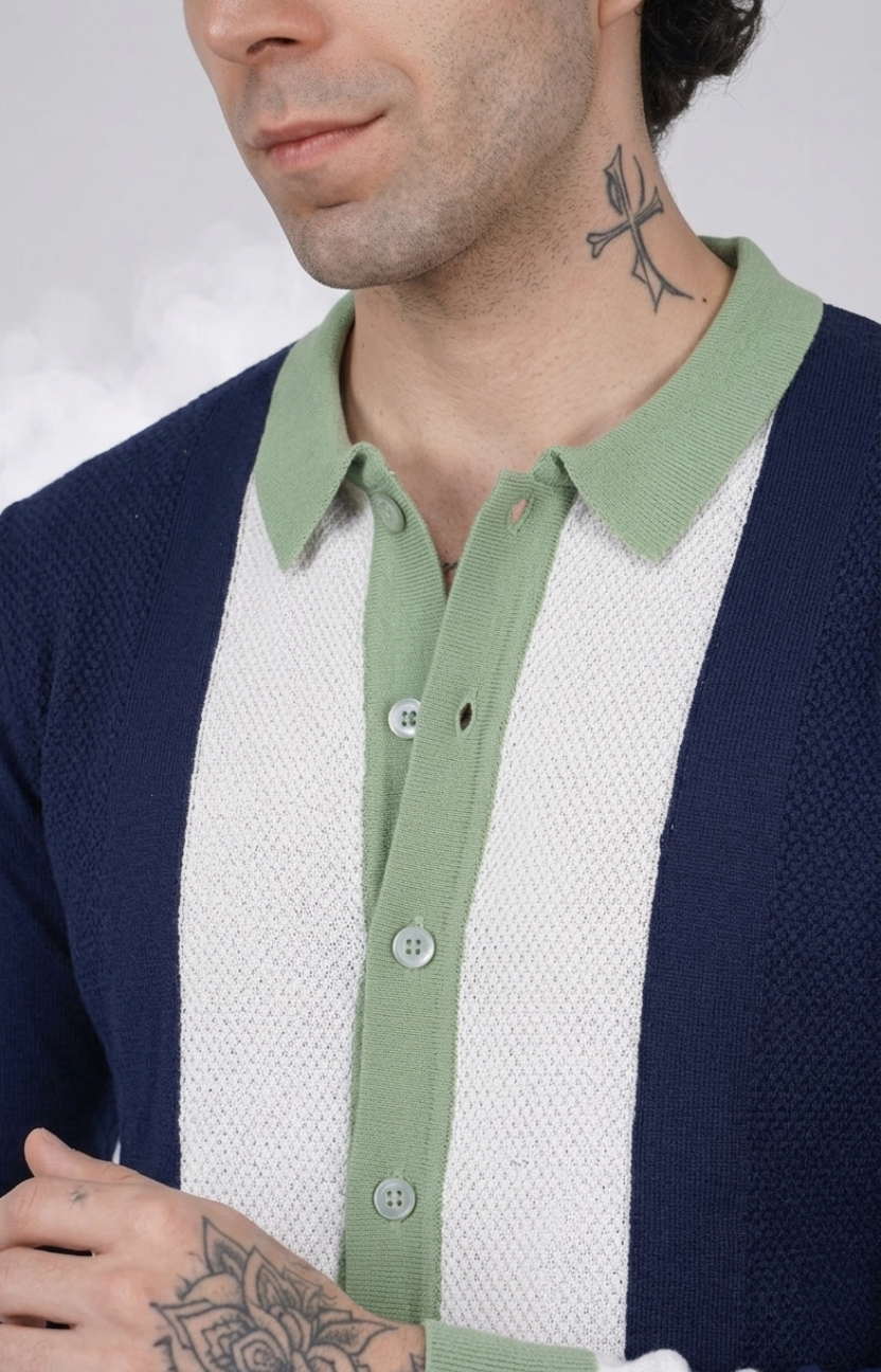 Navy Blue and White Knitted Shirt