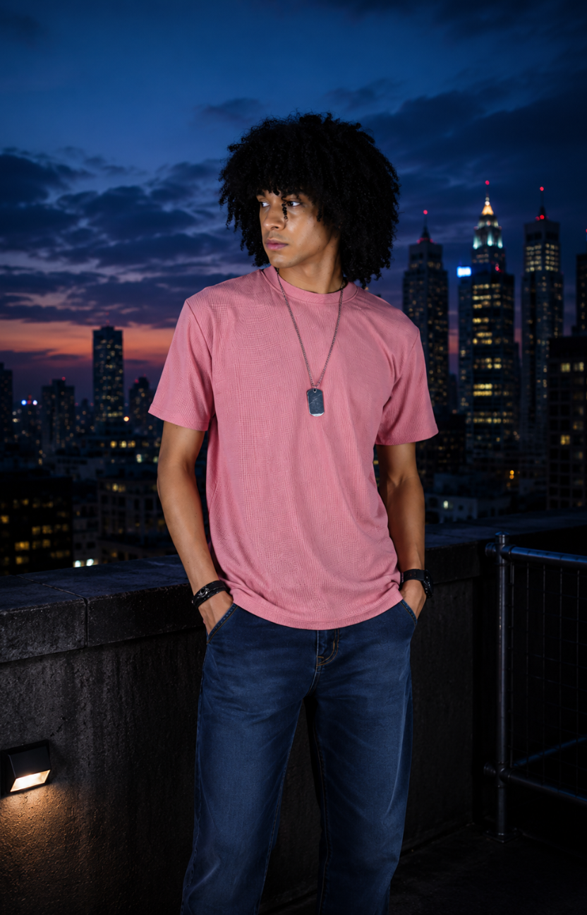 Peach Waffle Knit Oversize T-shirt