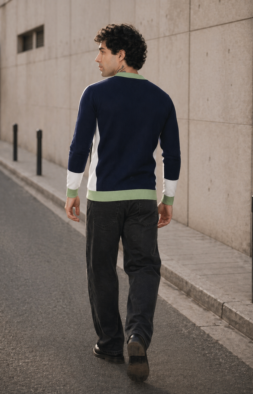 Navy Blue and White Knitted Shirt