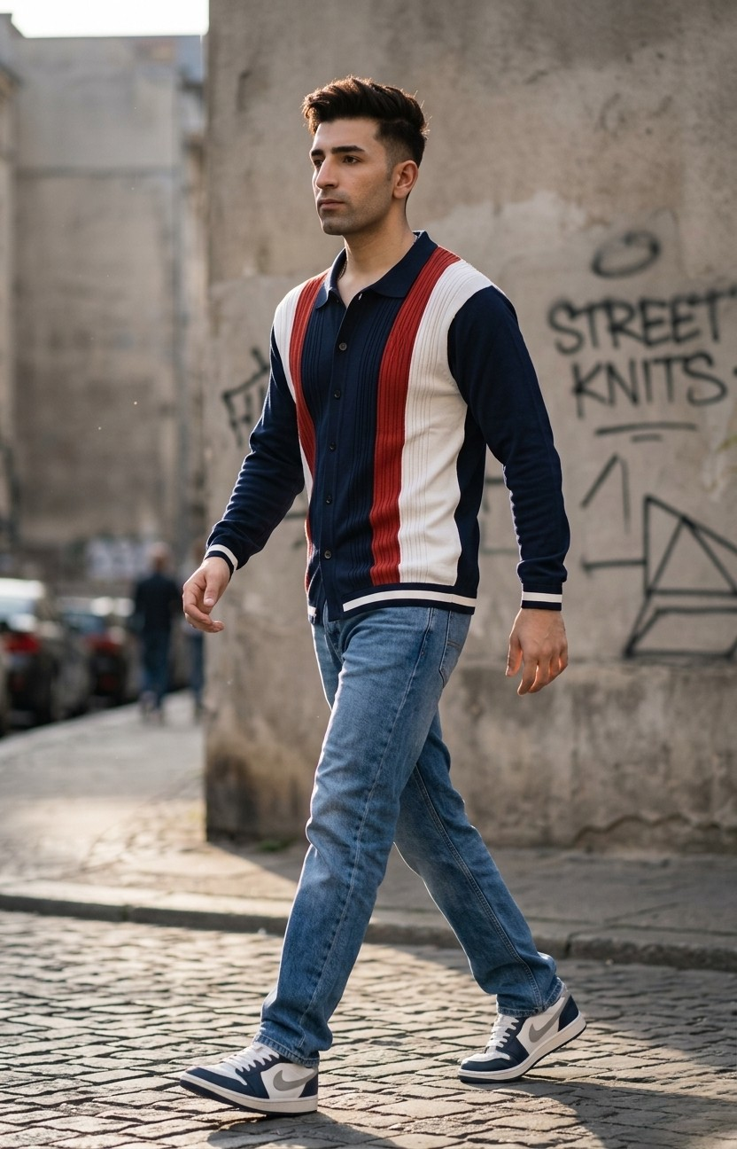 Navy Blue and Stripes Knitted Shirt