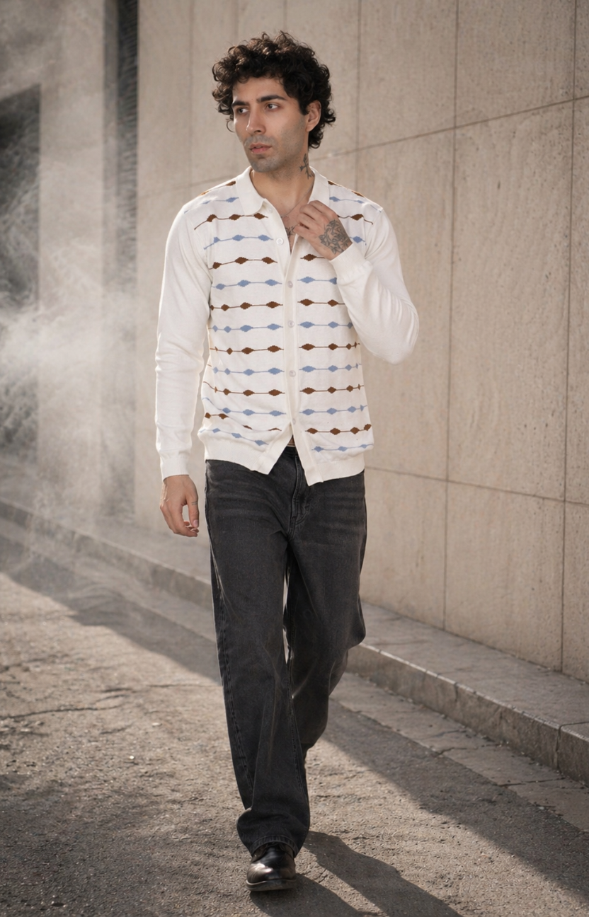 White Texture Knitted Shirt