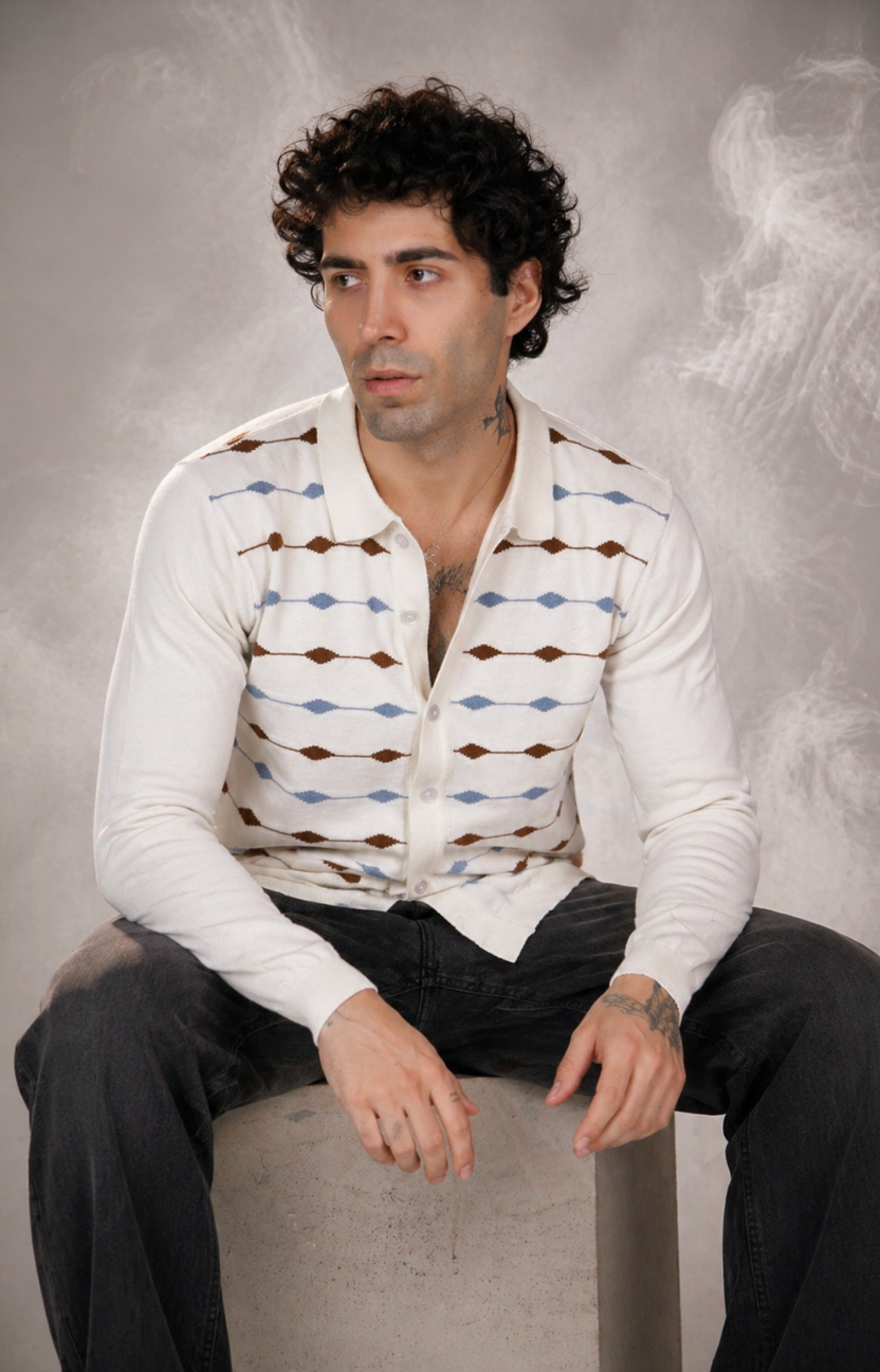 White Texture Knitted Shirt