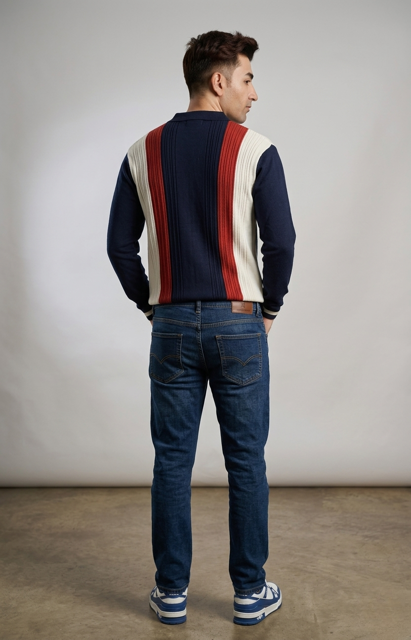 Navy Blue and Stripes Knitted Shirt