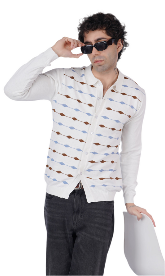White Texture Knitted Shirt