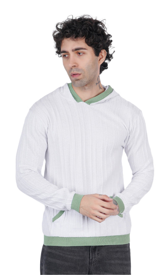 White Pistachio Knitted Hoodie